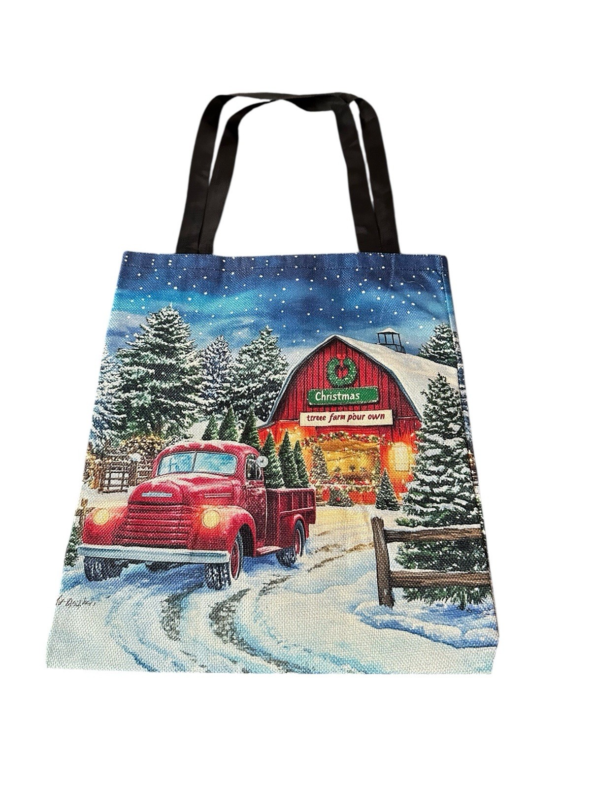 NEW novelty tote shoulder bag christmas tree farm 13.5×16 inches