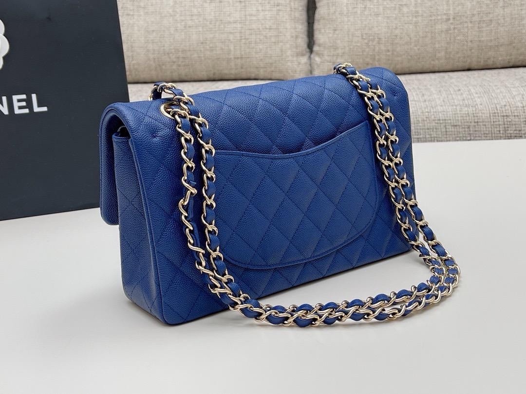 CHANEL Blue Quilted Flap Shoulder Bag Turn Lock Gold Chain Strap Medium