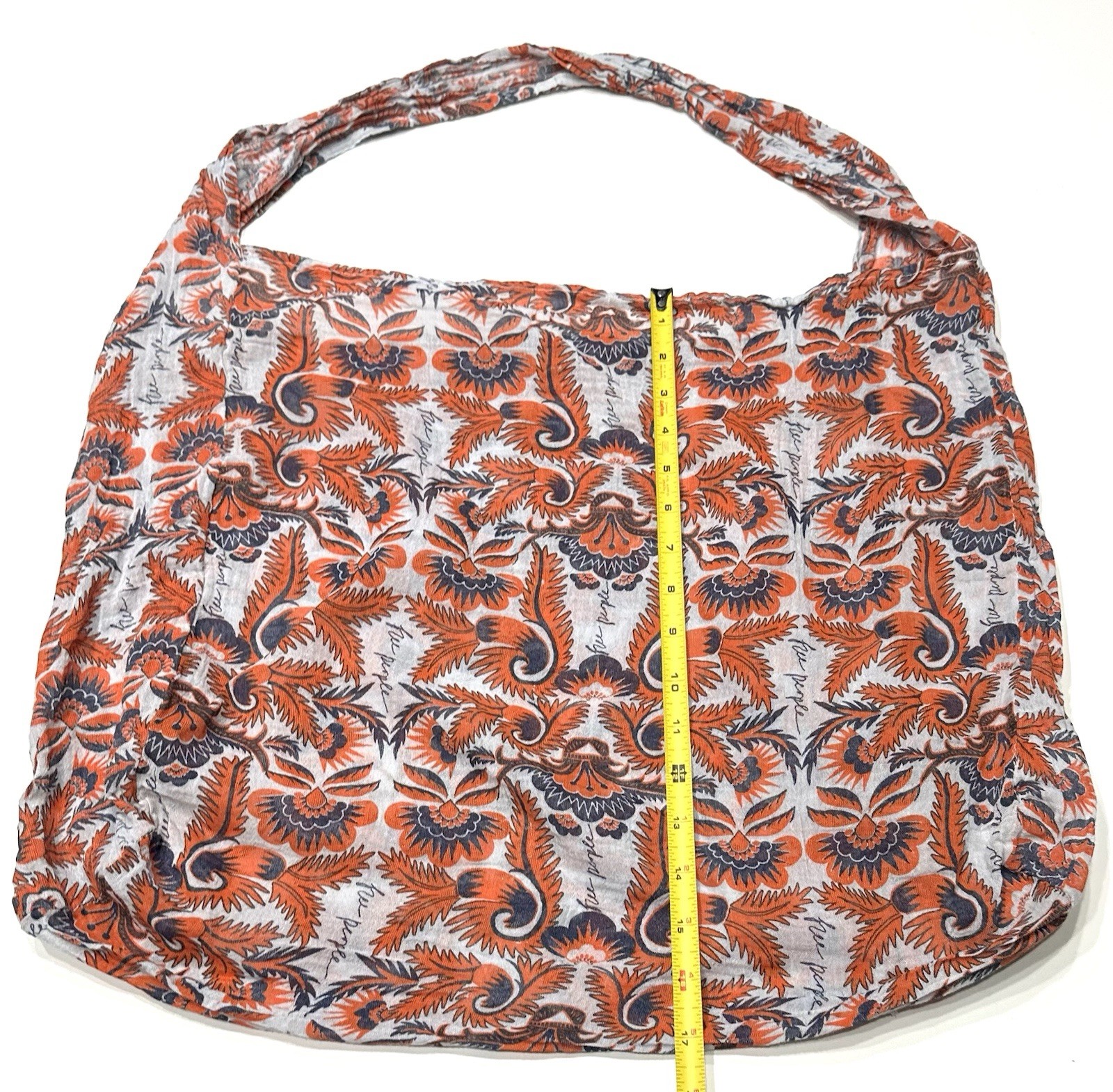 Free People Tote FP Bag Orange Floral Guaze Travel Shopping Boho Beach Vacation