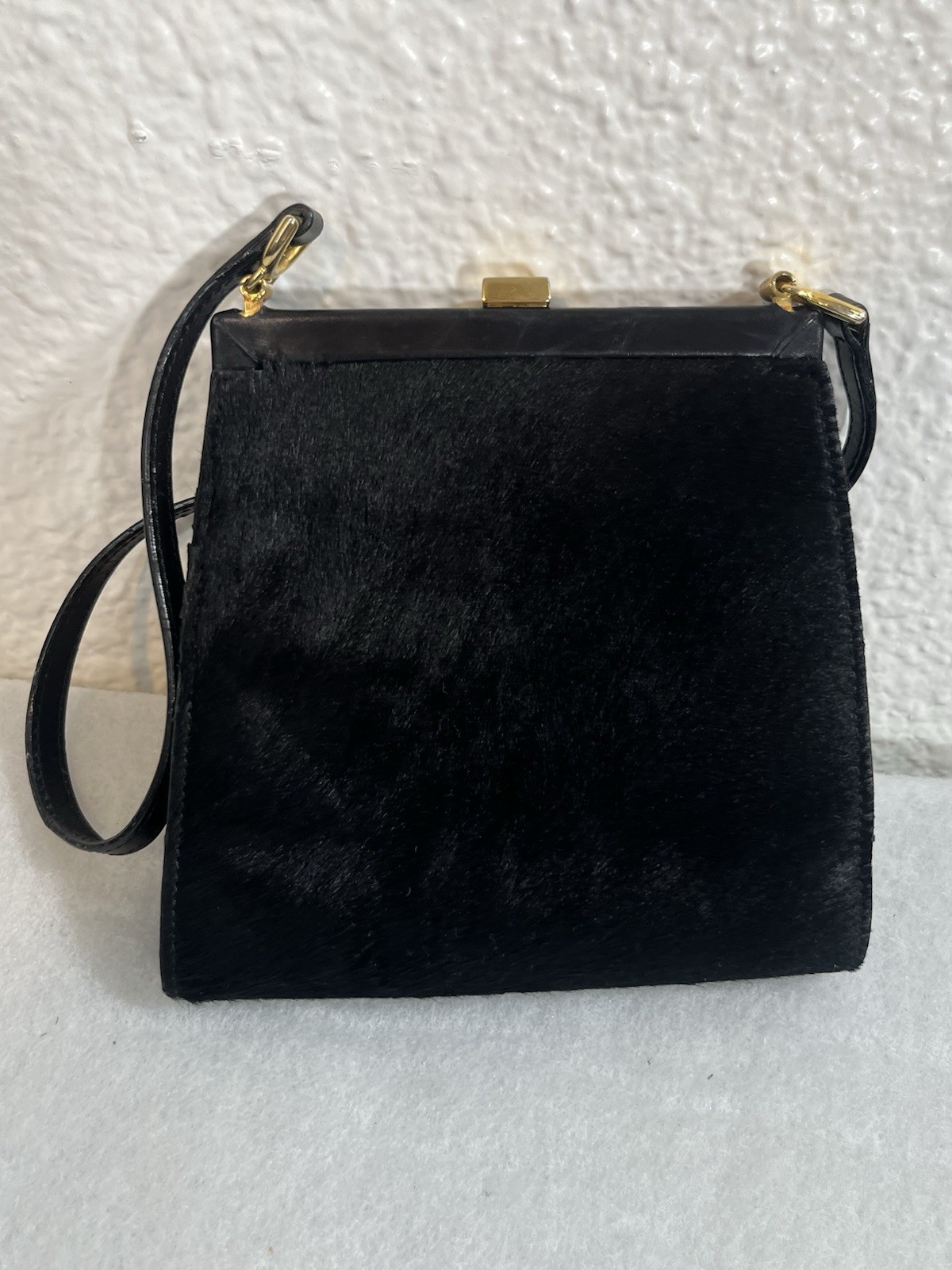 VTG Neiman Marcus Italy Black Leather Pony Hair Mini crossbody Bag