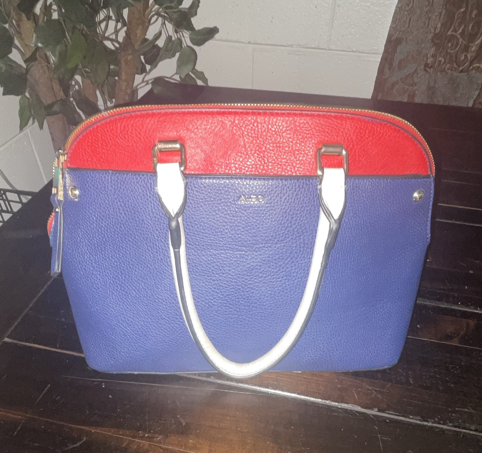 ALDO Colorblock Blue Red White Satchel Top Handle Zip, Lined, Pockets