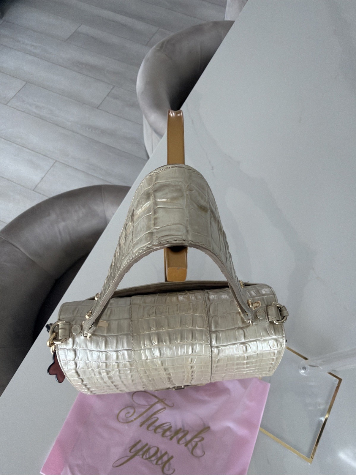 Y2K Vintage Brahmin Push Lock Satchel Metallic Subtle Golden Hue See Description