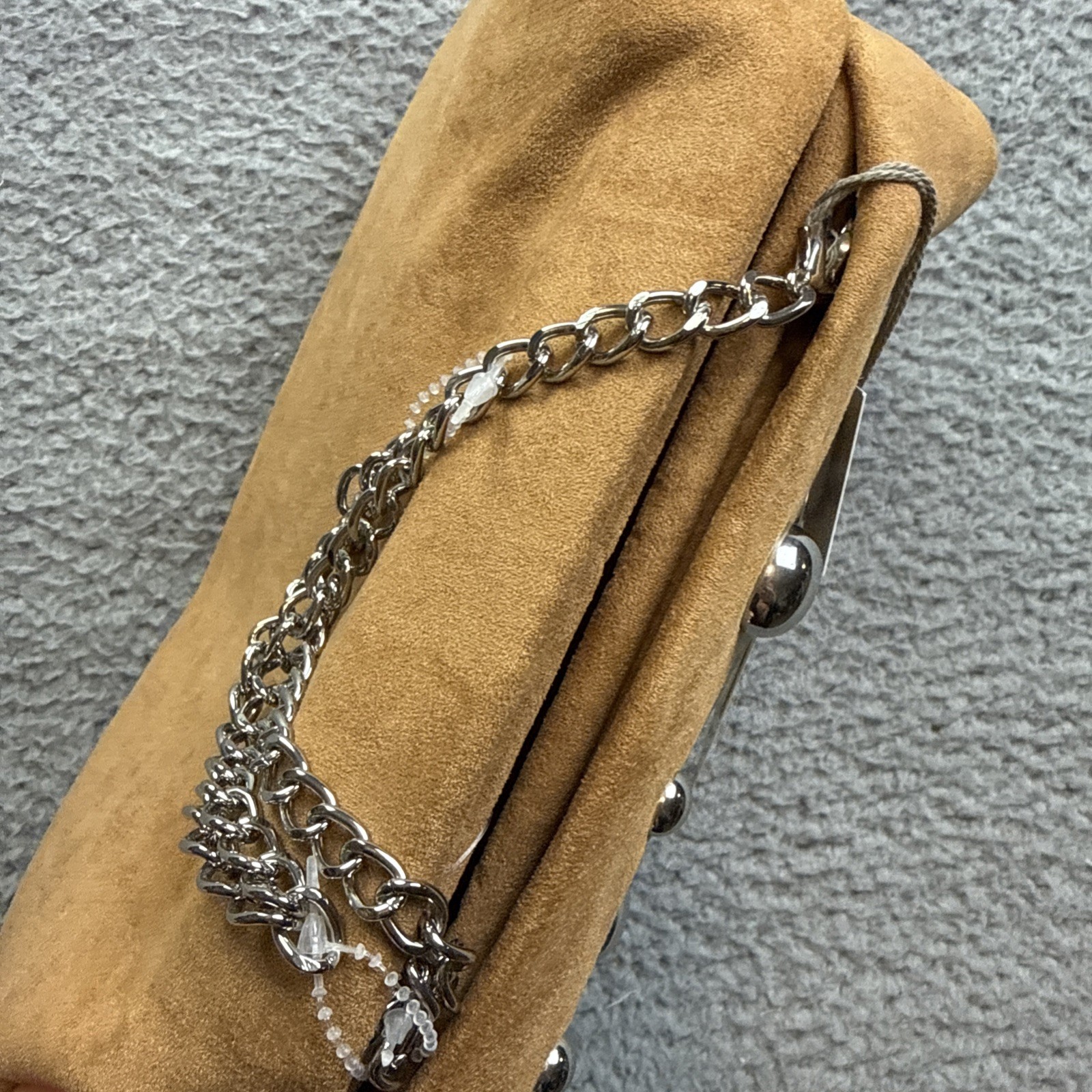 A New Day Womens Medium Brown Studded Faux Suede Oversized Clutch Shoulder Strap