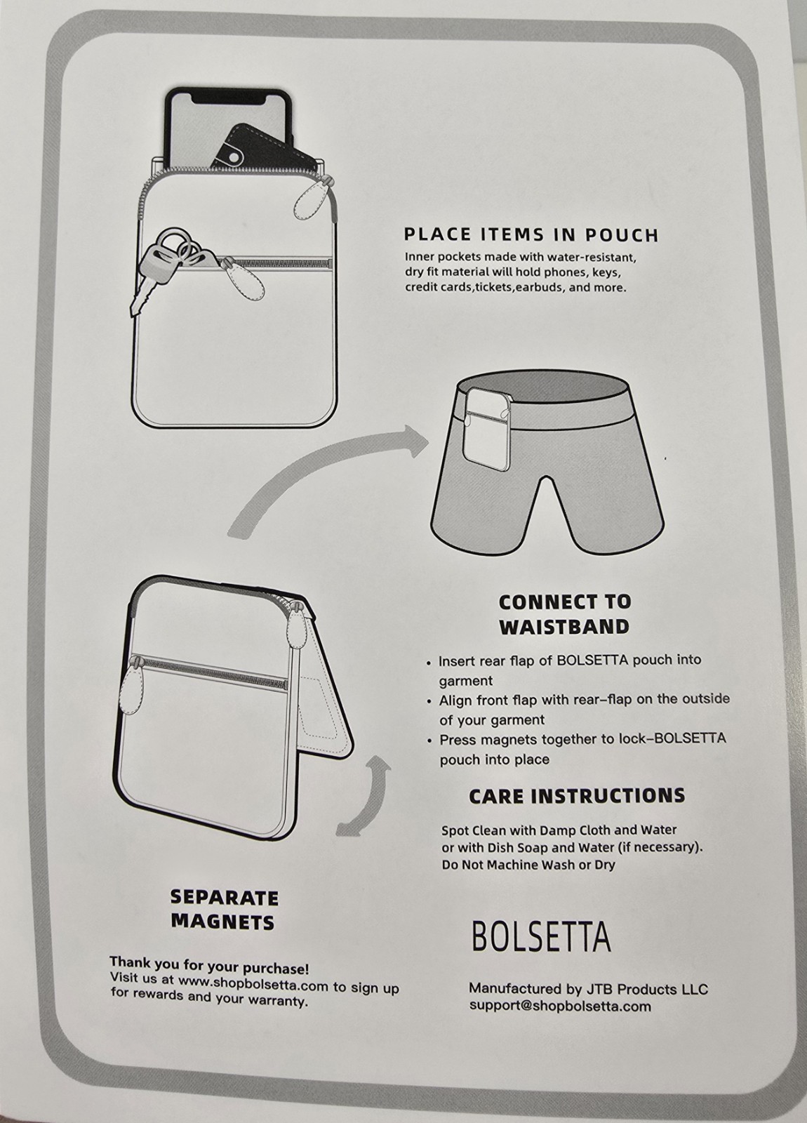 Bolsetta Magnetic Hip Phone Pouch RFID Secure Great for Travel/Jog/Walk/Errands