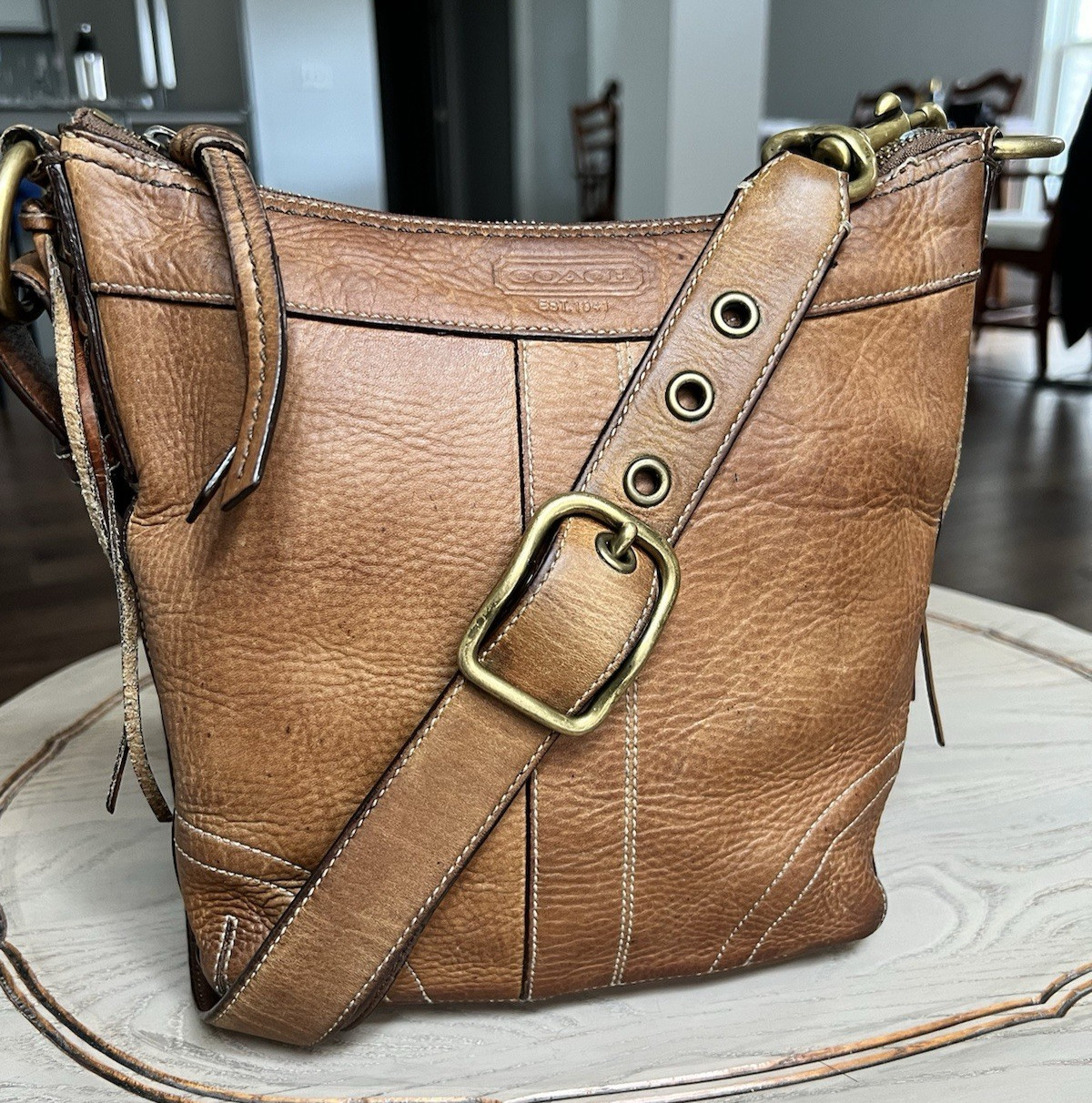 Coach Brown Leather 10398 Shoulder Bag Brass Y2K Bleecker Boho Pebble Finish