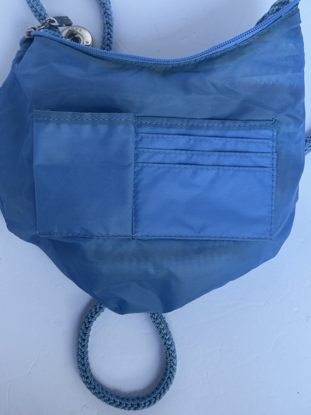 VTG 90s The Sak Crochet Striped Tote Bag Blue Label Boho Coastal Beach Shoulder