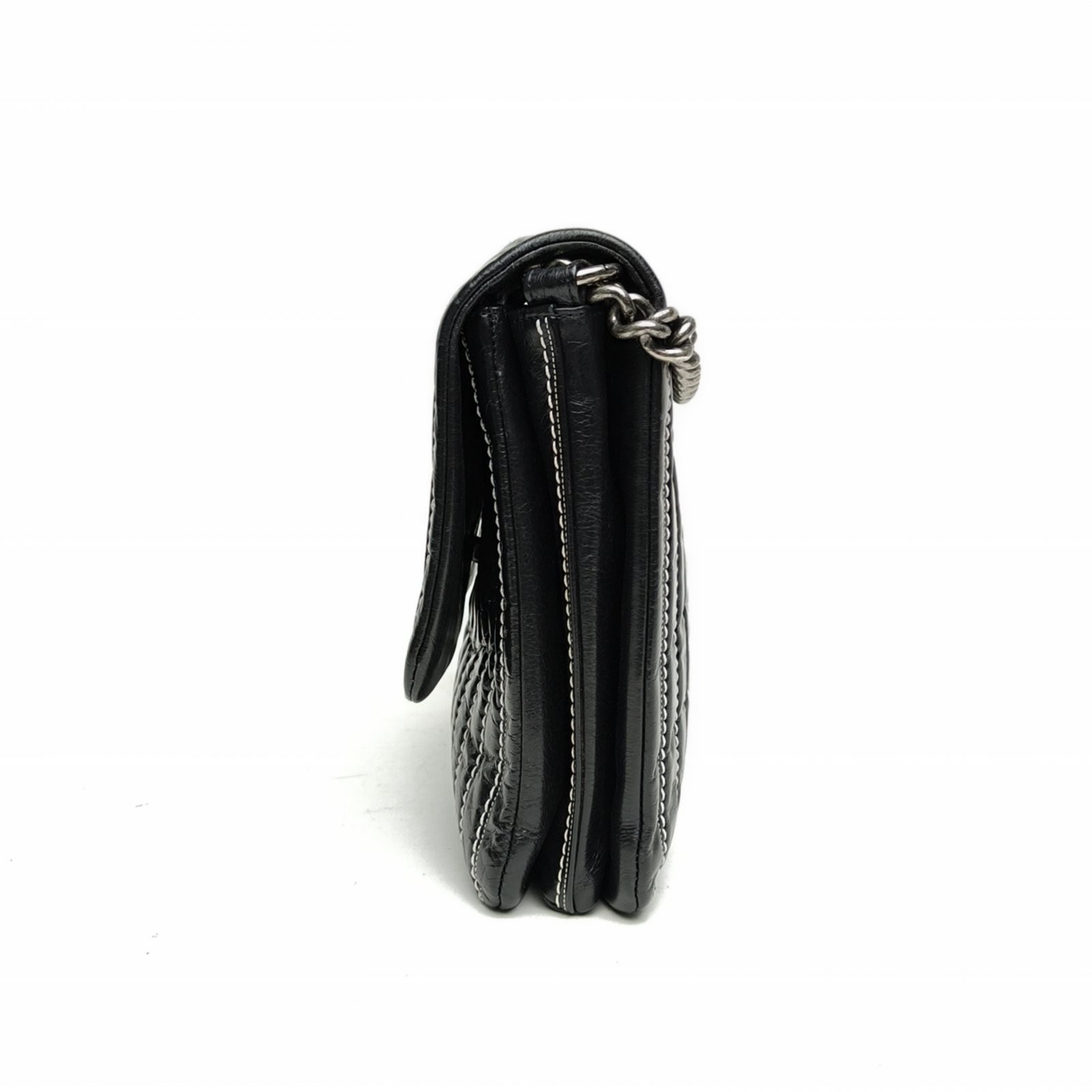 CHANEL Black Vertical Stripes Envelope Airport Bag Calfskin Crossbody Bag