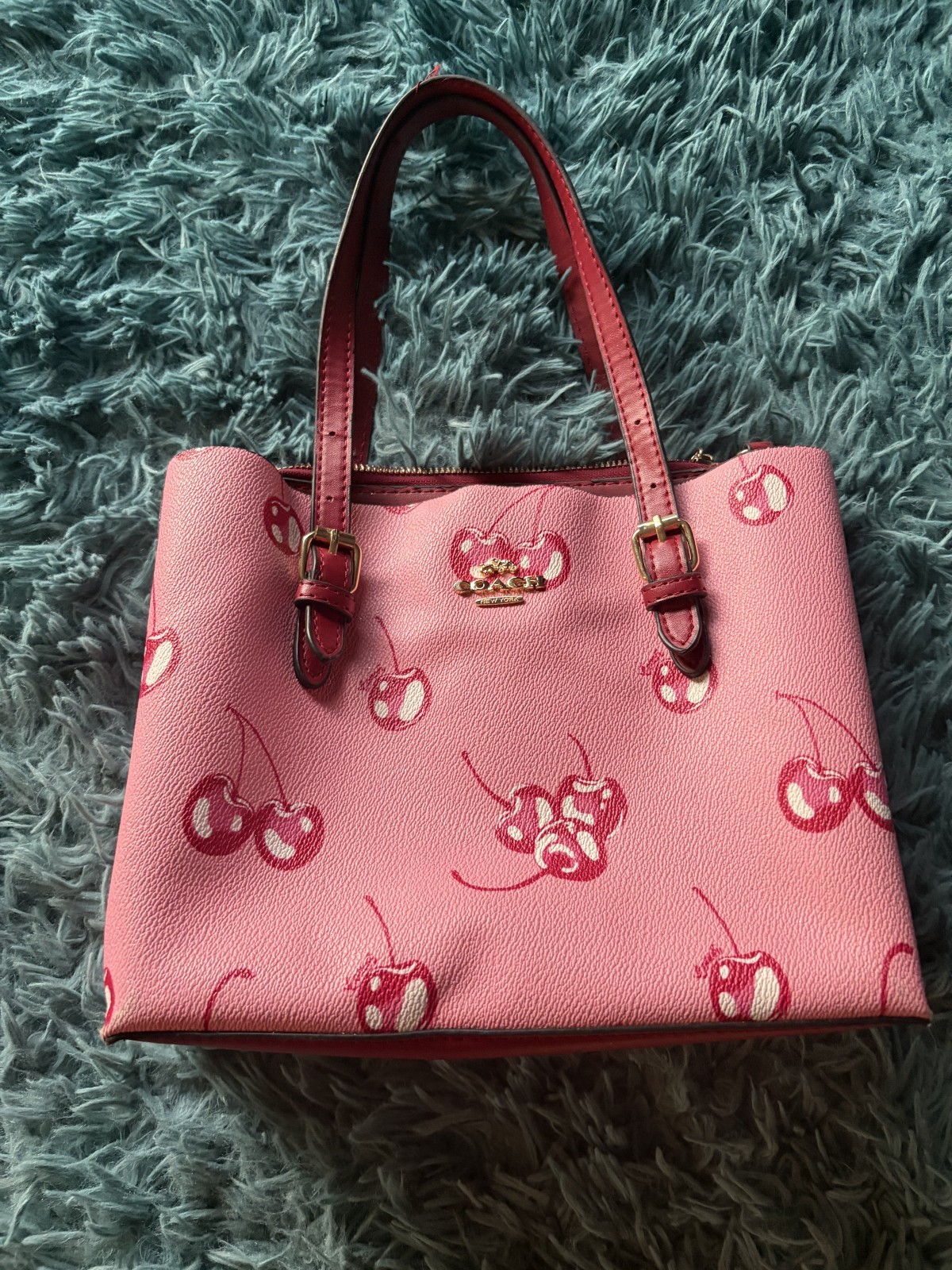 Coach Cherry Pink Tote with red cherry print #coach #whimsical #coquette
