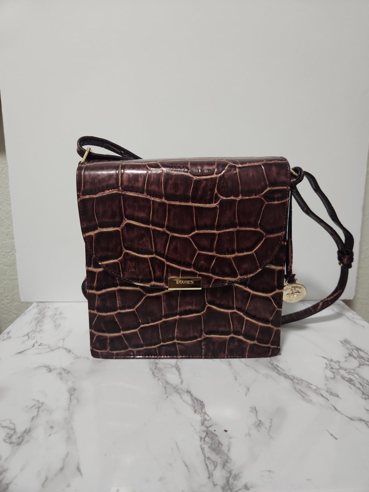 Brahmin Kimmie Crossbody Port Volition Plum Leather Bag w/ Built-in Wallet