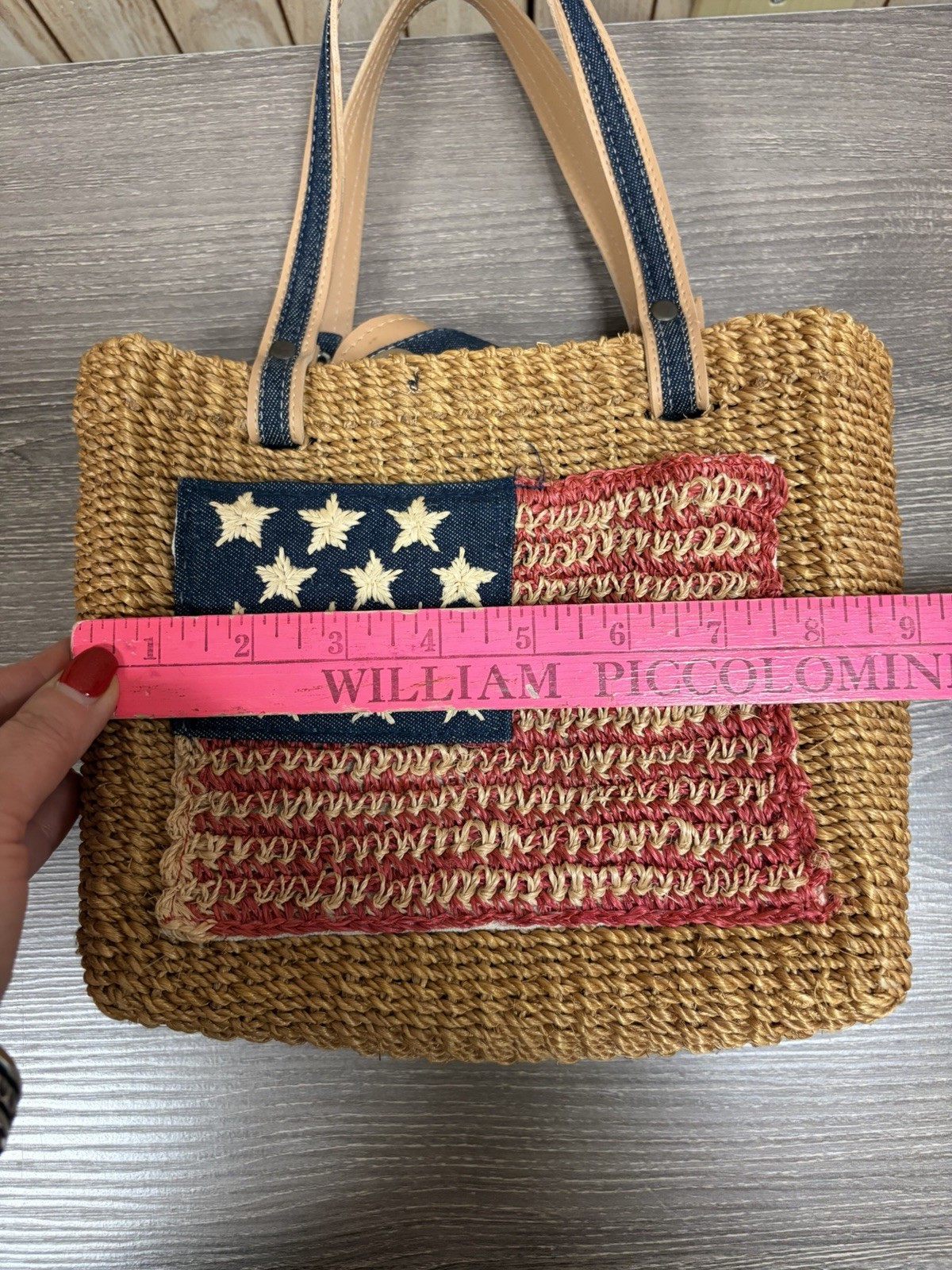 Q&A Straw Denim American Flag Handbag America USA Patriotic