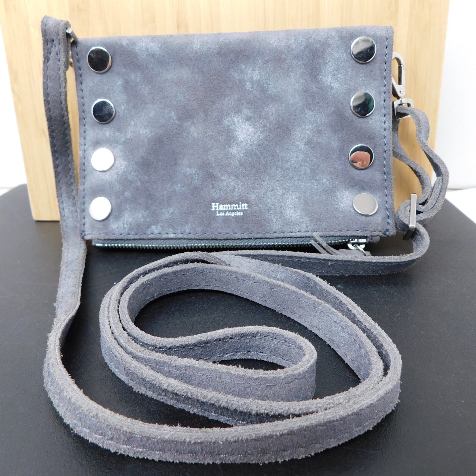 Hammitt Suede Small Stadium Crossbody Purse Handbag Studded Awa Buffed Silver