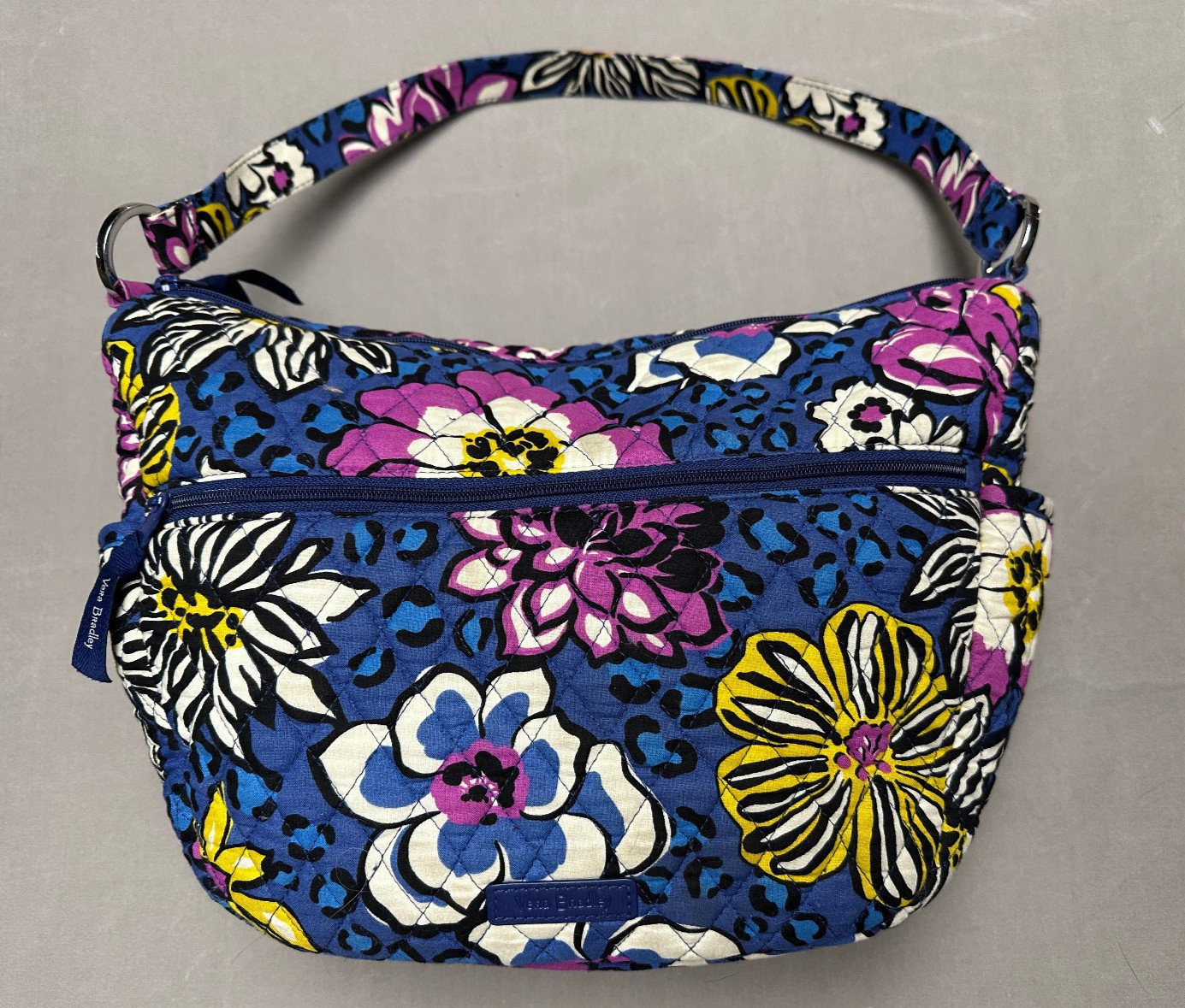 Vera Bradley Shoulder Handbag Floral White/Yellow/Purple on Blue Quilted
