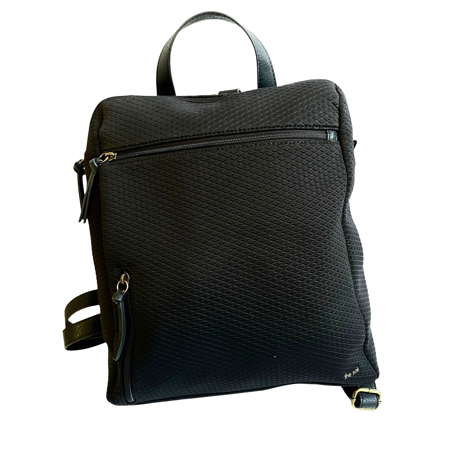 The Sak Black Textured Knit Backpack Women’s Zipper Accent Zipper Closure Large