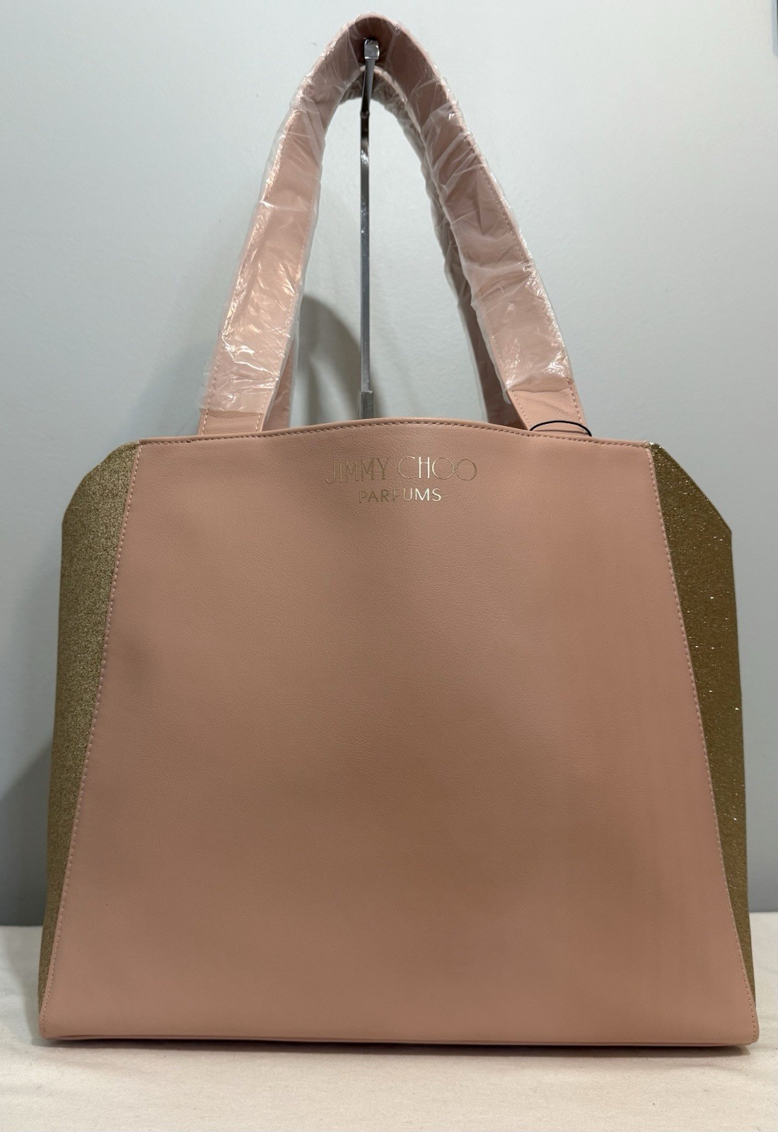 Jimmy Choo Parfums Tote Blush Pink Metallic Gold Shimmer Shopper Shoulder Bag