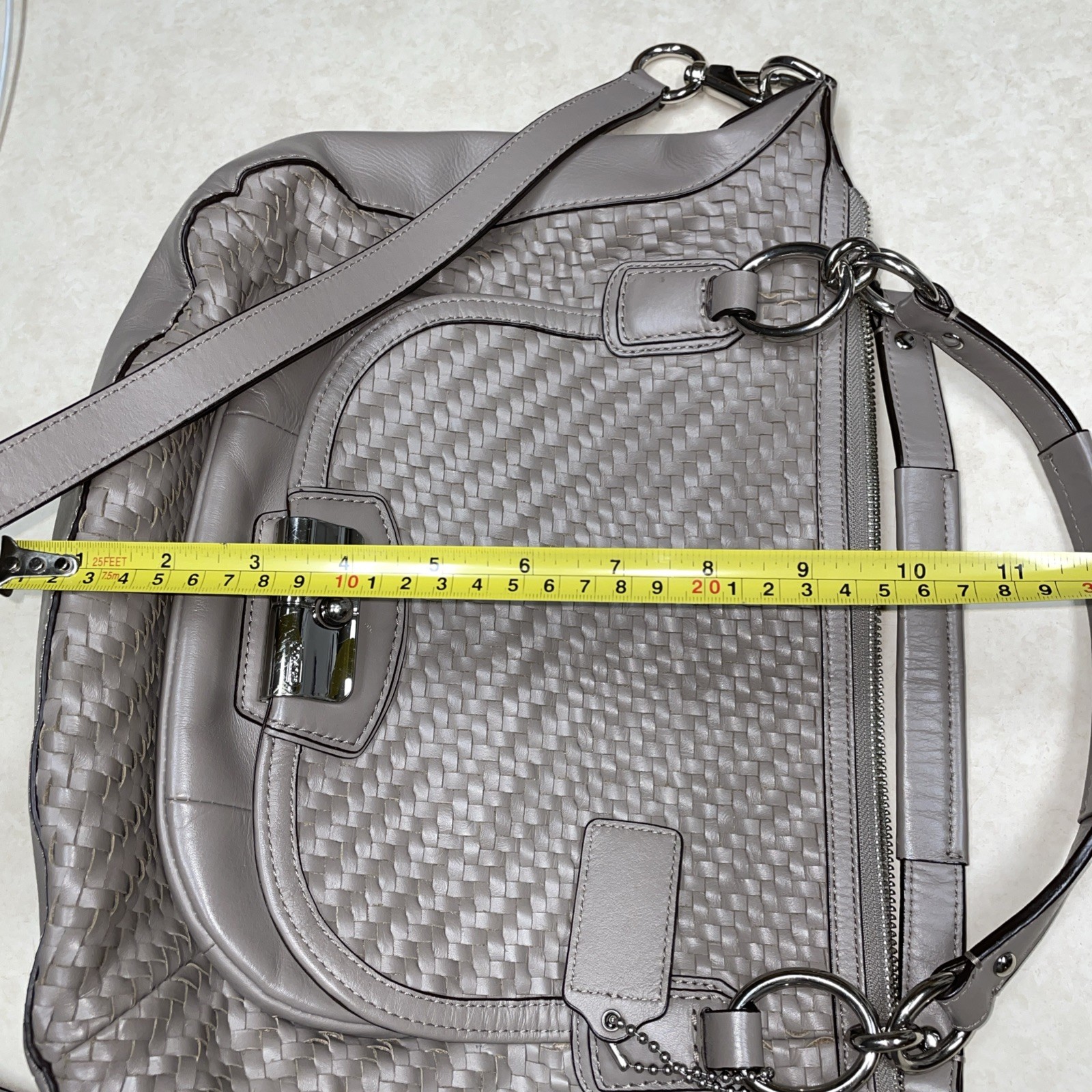 Coach Kristin Woven Leather Bag 2 Way Crossbody Satchel M1120-19314 Taupe READ