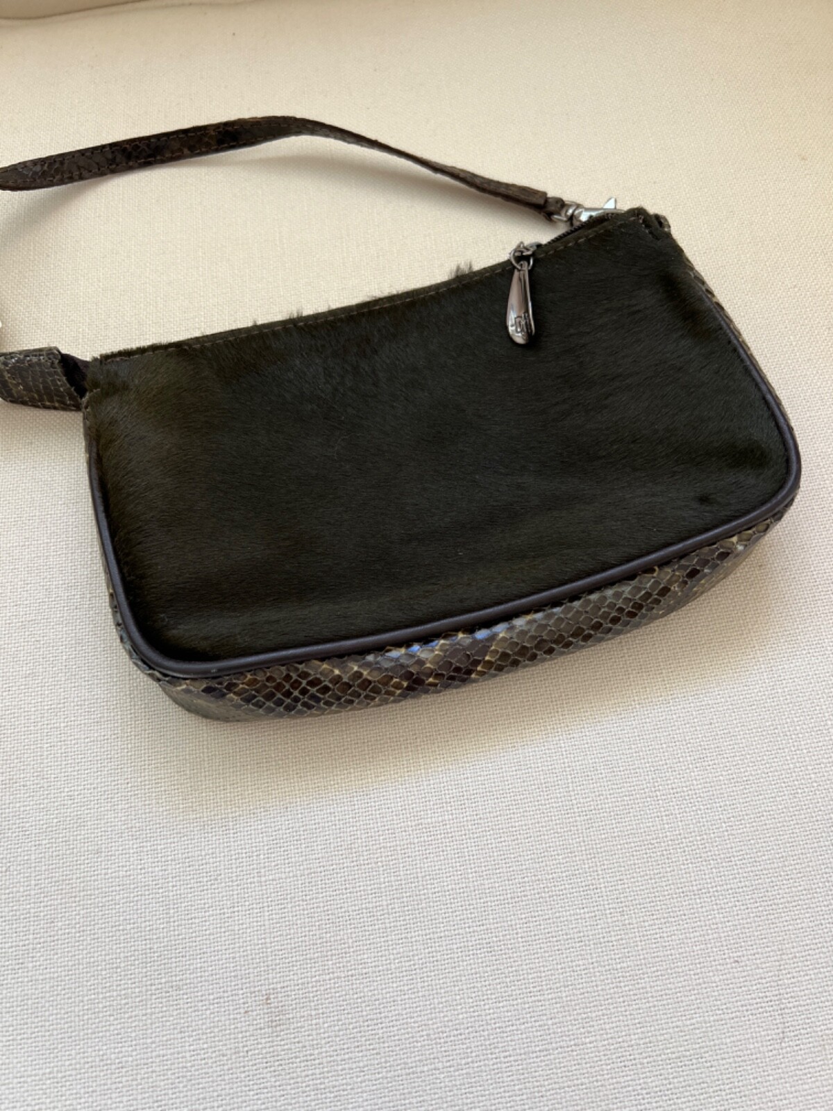 Donald J. Pliner Handbag Purse Green Haircalf Snakeskin Trim Ashley