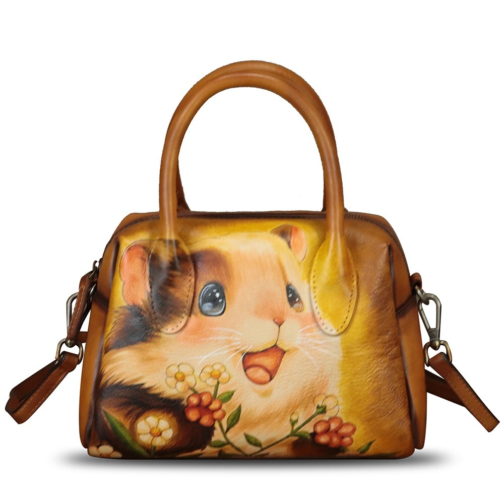 Hand Painted Genuine Leather Small Purses Handbag Women Crossbody Shoulder Bag