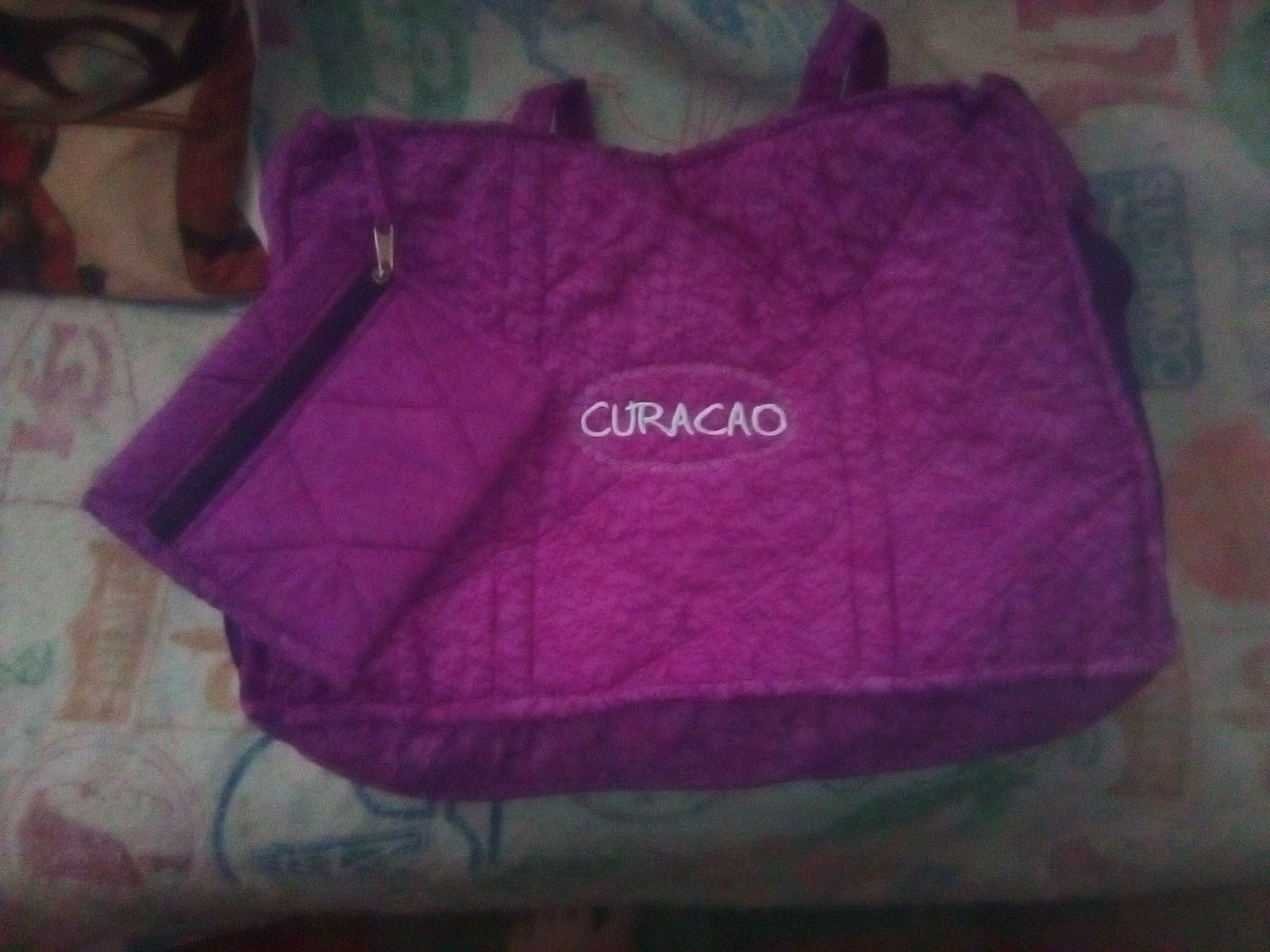 Women’s Purple Quilted Medium Tote Bag Zip Closure Pouch Inner Pockets Curacao
