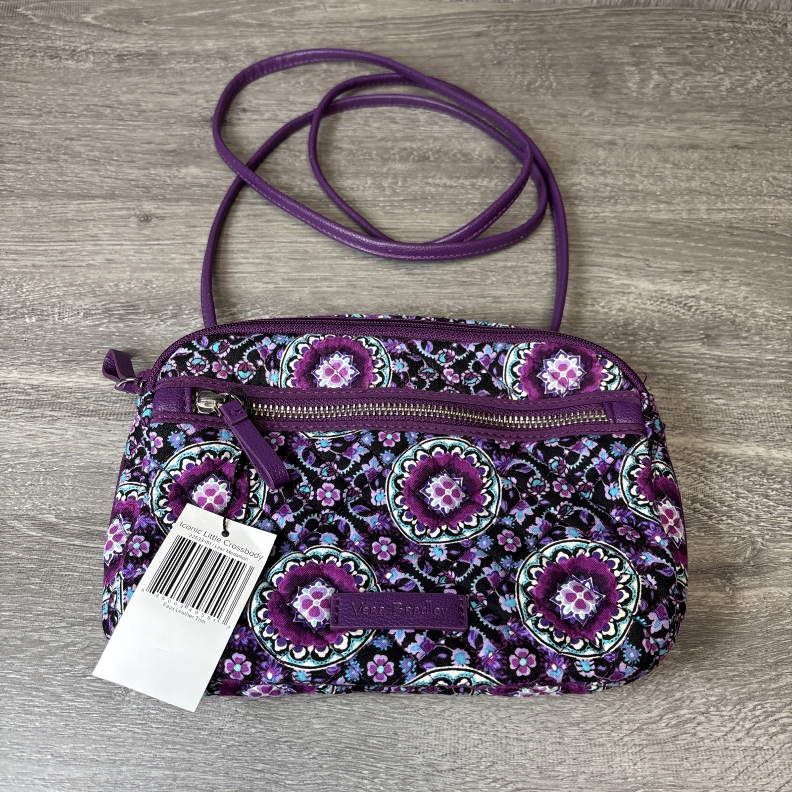 NWT Vera Bradley Iconic RFID Little Crossbody Bag Purse Lilac Medallion Purple
