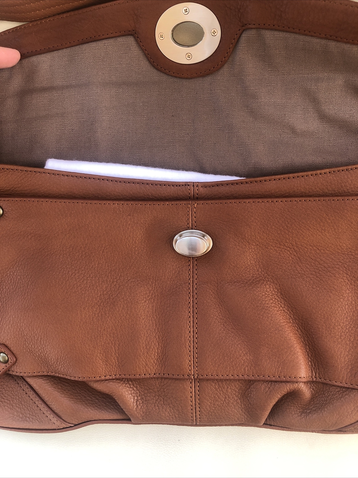 Hayden Harnett Lilly Brown Pebbled Leather Flap Purse Shoulder Bag Cognac
