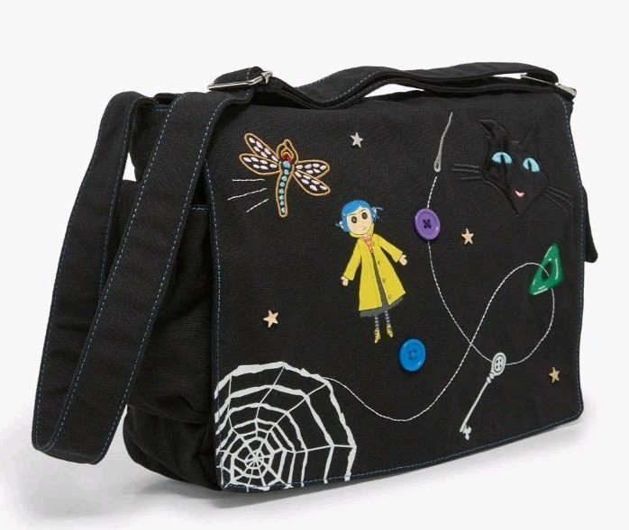 NEW Coraline Icons Glow-In-The-Dark Embroidered Messenger Bag 3D Buttons