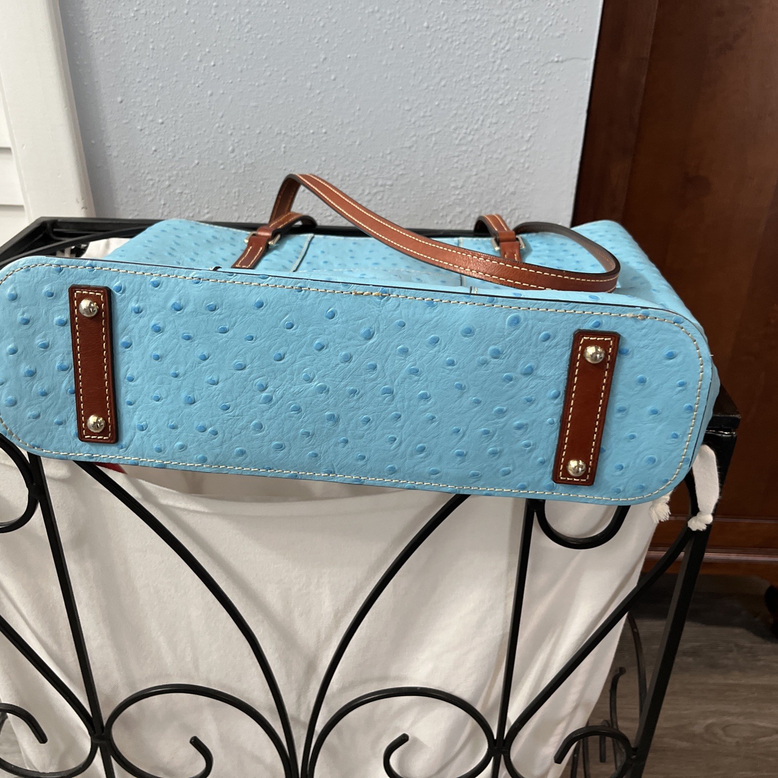 Dooney and Bourke Ostrich Leather Bag Light Blue , Leather Shoulder Straps