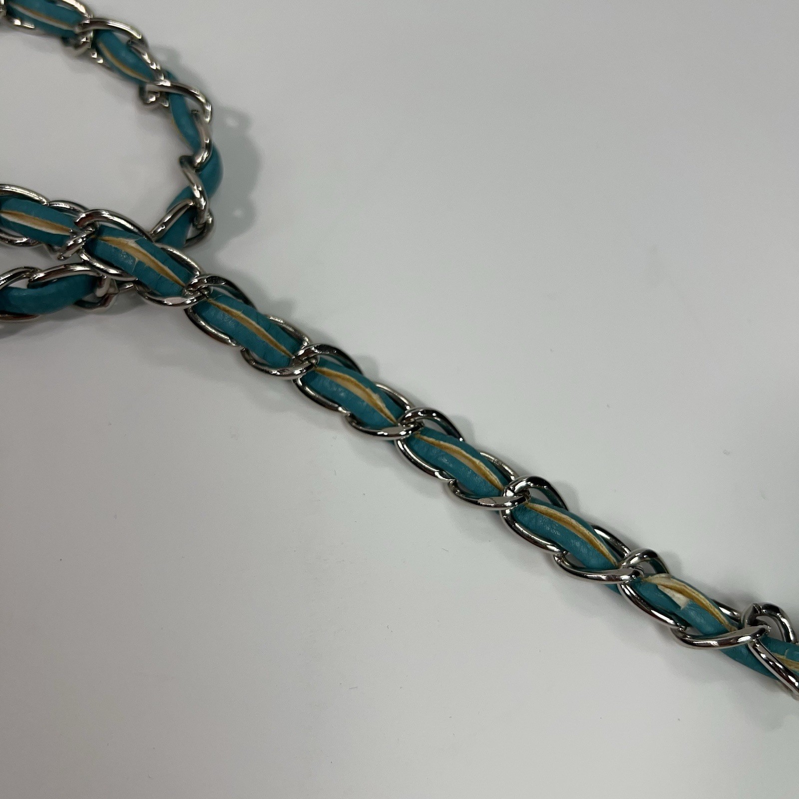 APT 9 Faux Leather Rhinestone Studded Crossbody Bag Chain Link Fringe Turquoise
