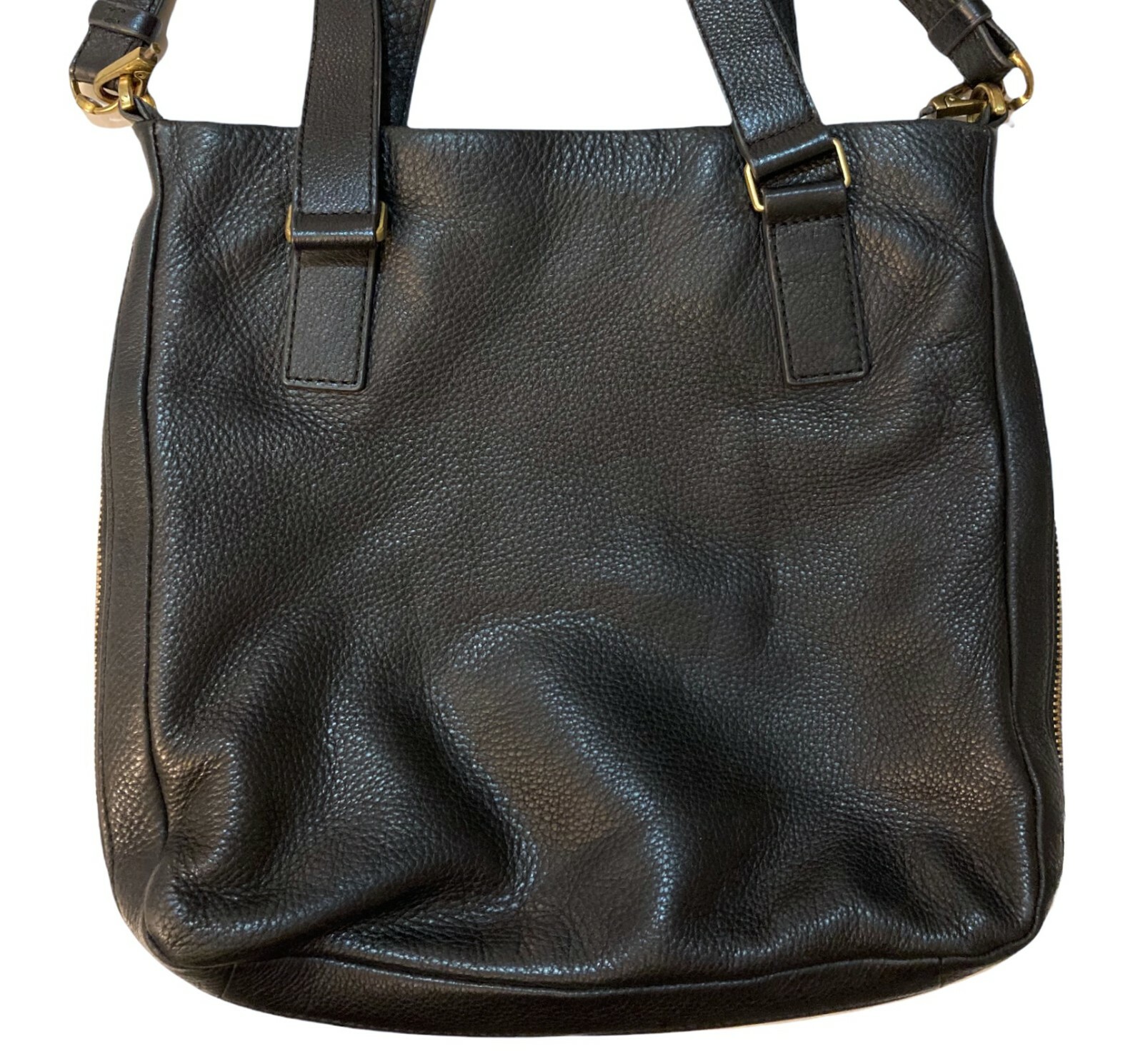 FOSSIL Pebbled Leather Classic Convertible CrossBody Bag Zip Around 12×12 Black