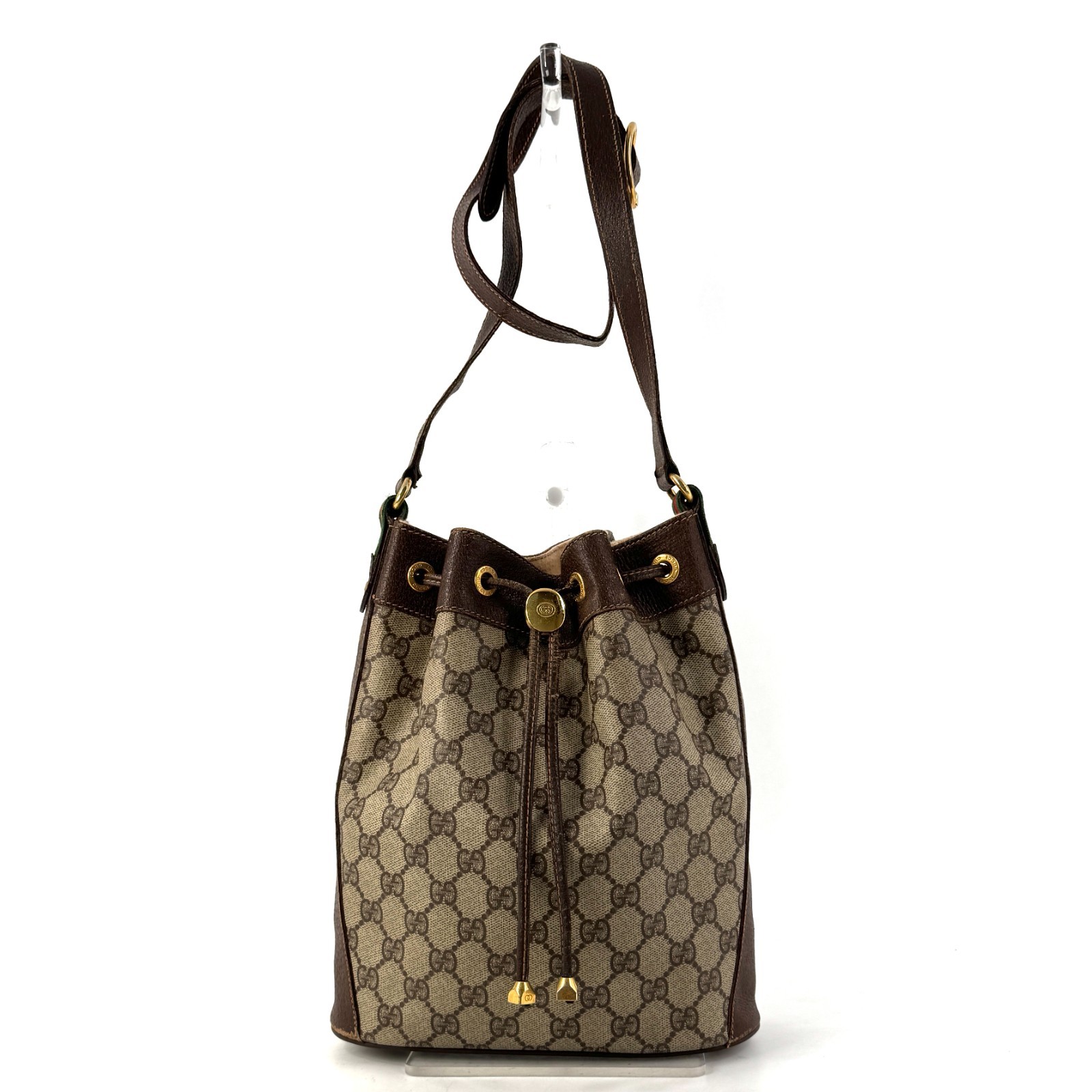 Gucci Bucket Bag Sherry Line Monogram Shoulder Bag Vintage Brown Authentic