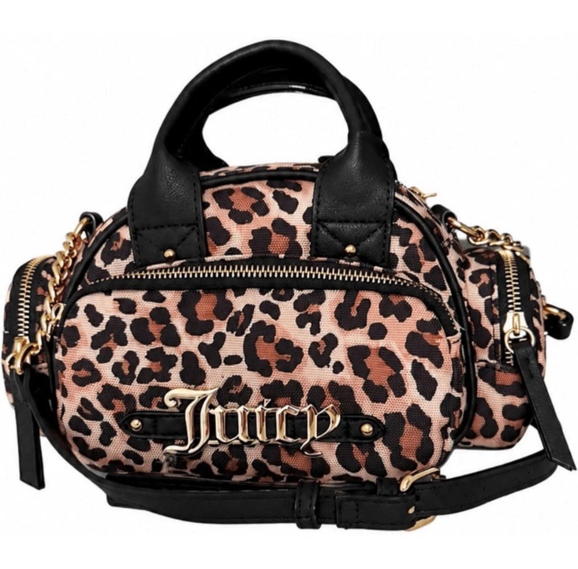Juicy Couture Leopard Print Shoulder Bag Black and Gold Accents With 4 Pockets