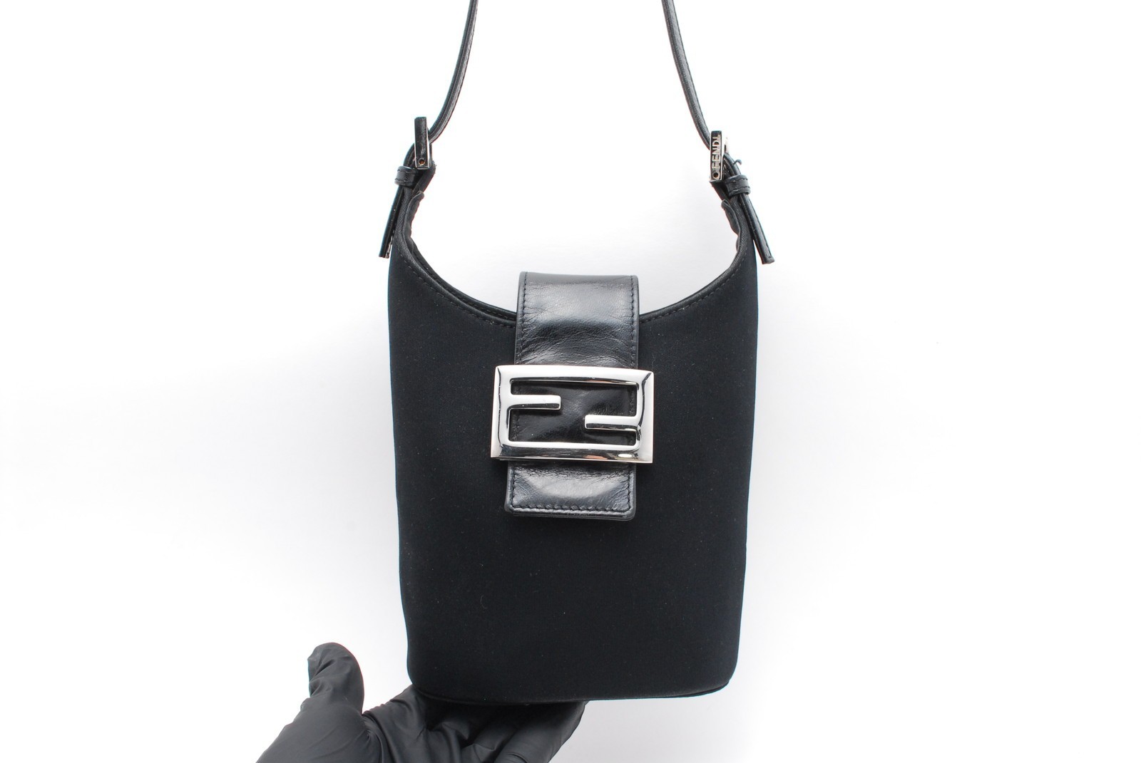 Rare* FENDI Mamma Spandex Nylon Leather Handbag Black