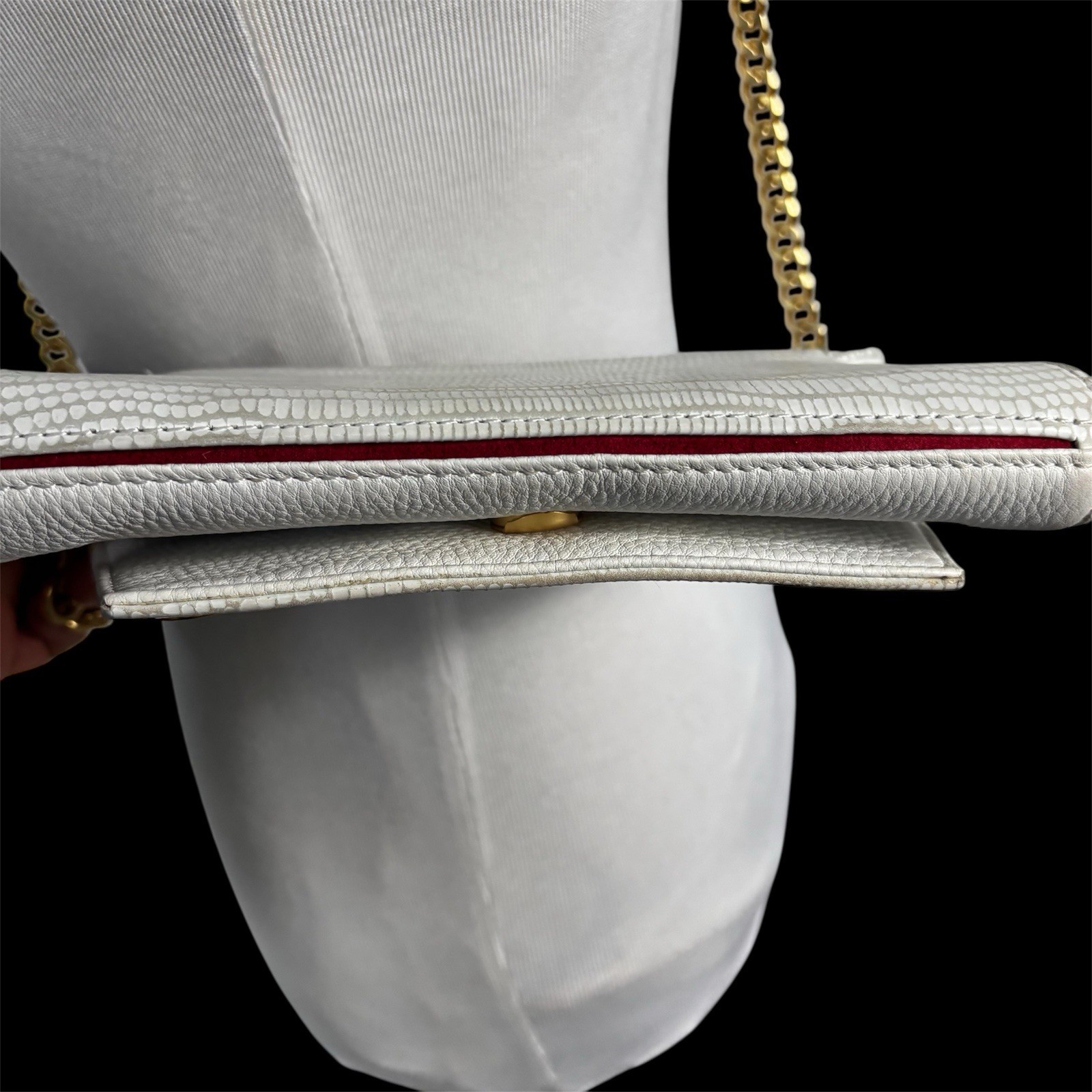 Hammitt Roger Clutch In Marshmallow Snake Leather Crossbody Studded White