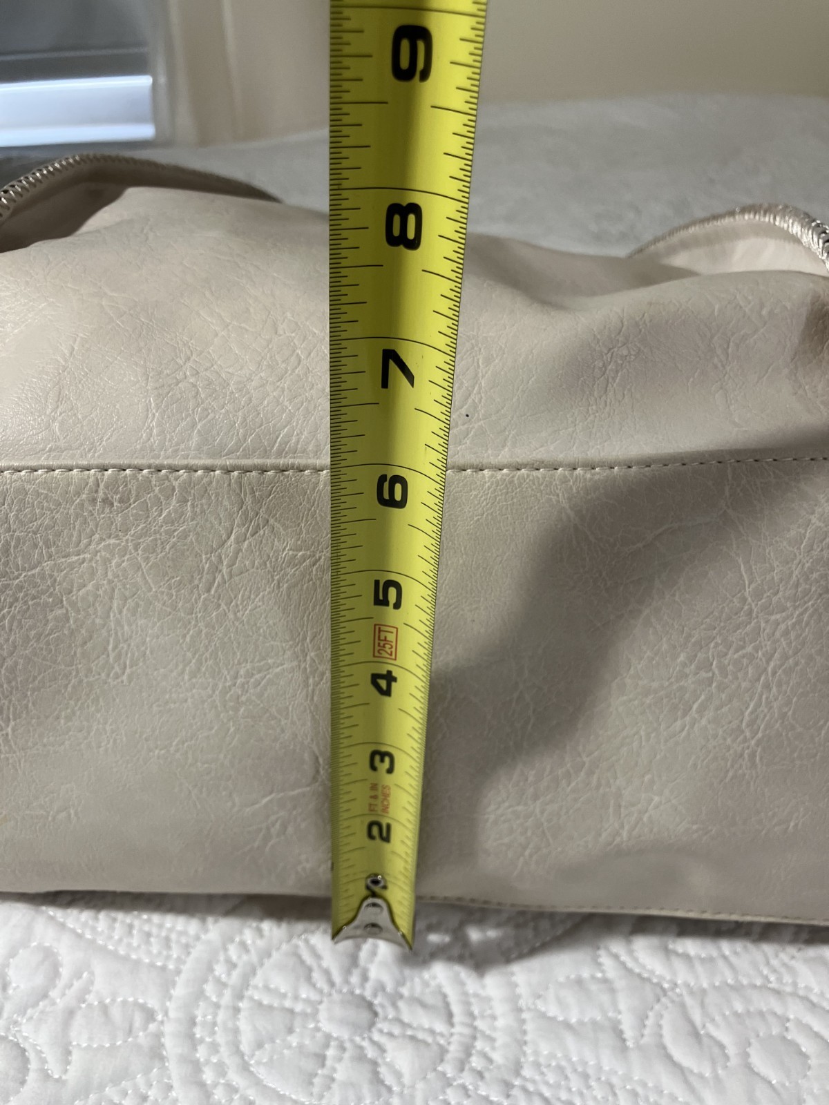 Large Tote Faux Leather Women’s Cream with Brown Straps Boho Cottagecore Soft