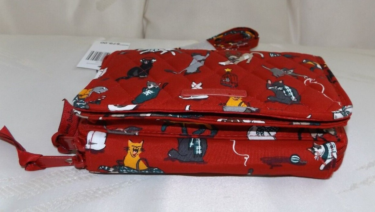 VERA BRADLEY 3 in 1 Crossbody Wristlet Red Holiday Cats Meow Siamese White NWT