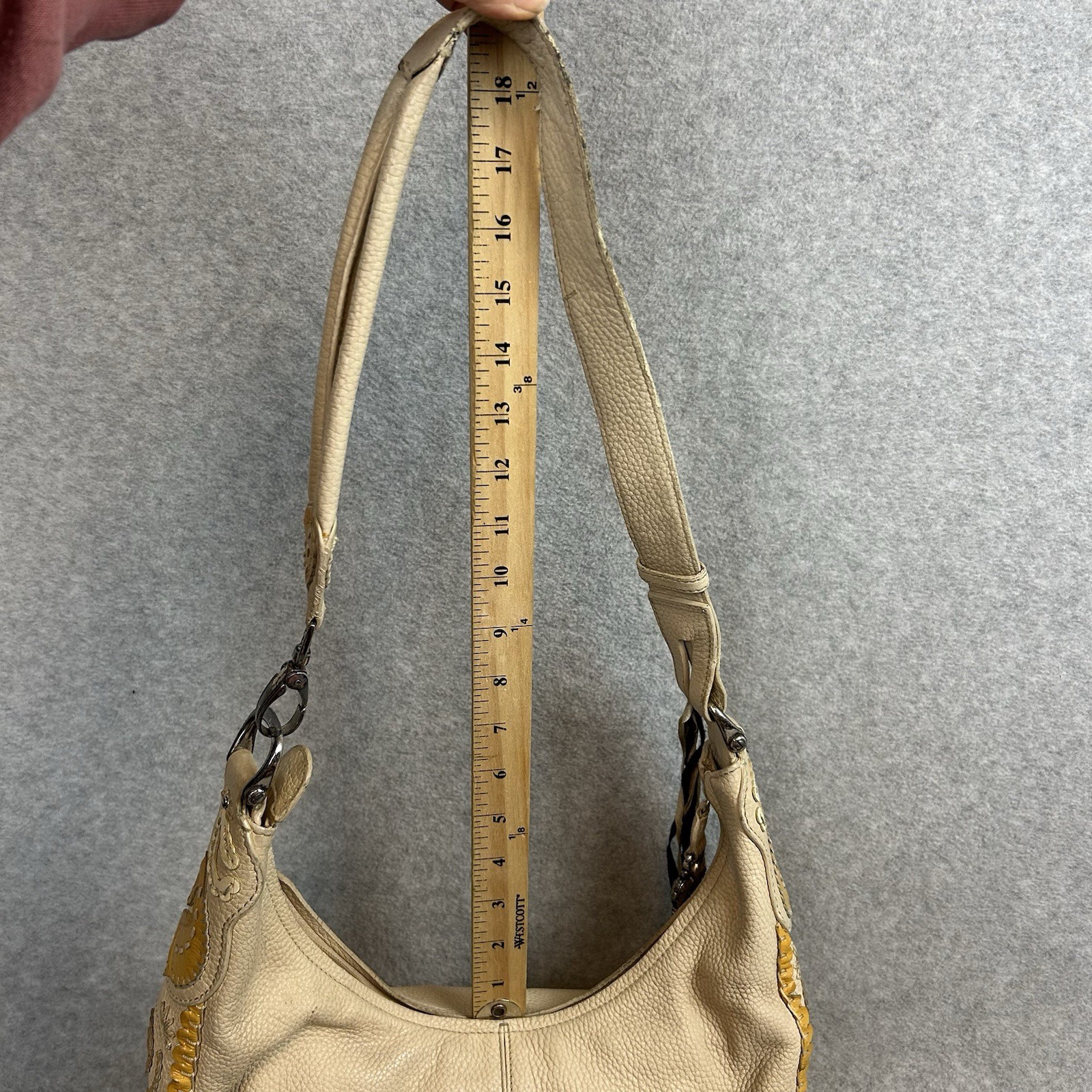 Brighton Ivanka Victorian Cut Out Lavish Laced Ivory Leather Hobo Shoulder Bag