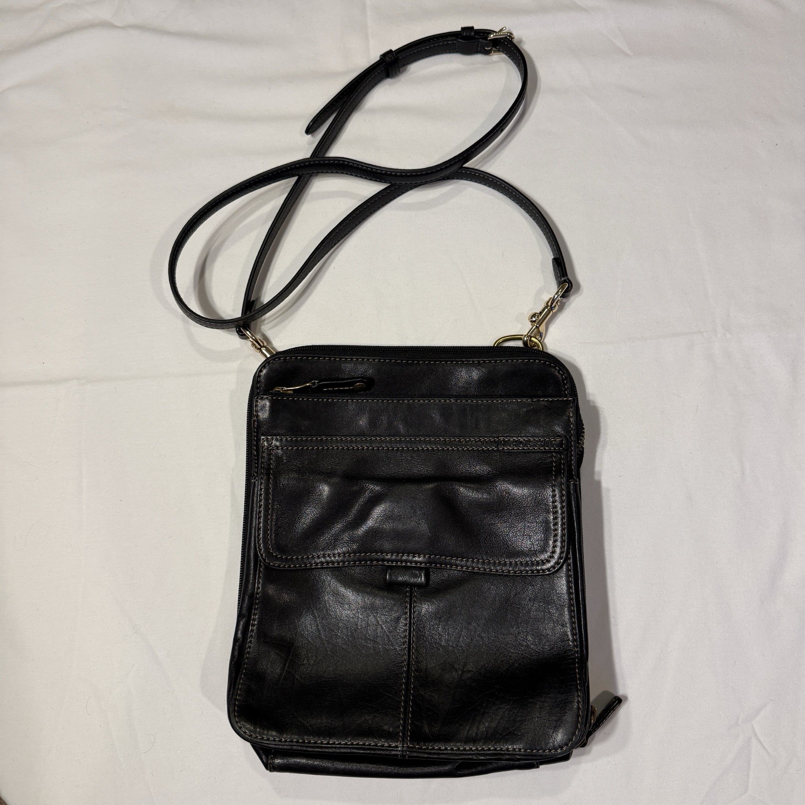 Fossil Black Leather Medium Crossbody Organizer Purse Bag Unique See Description