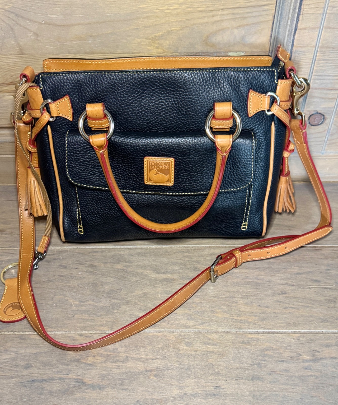 Dooney Bourke Pebble Grain Medium Pocket Satchel BL R578C BL Never Used Dust Bag