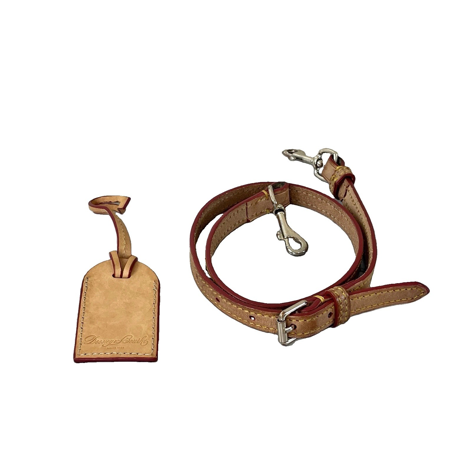 Dooney And Bourke Tan Leather Luggage Tag Hangtag Fob Adjustable Strap Handbag