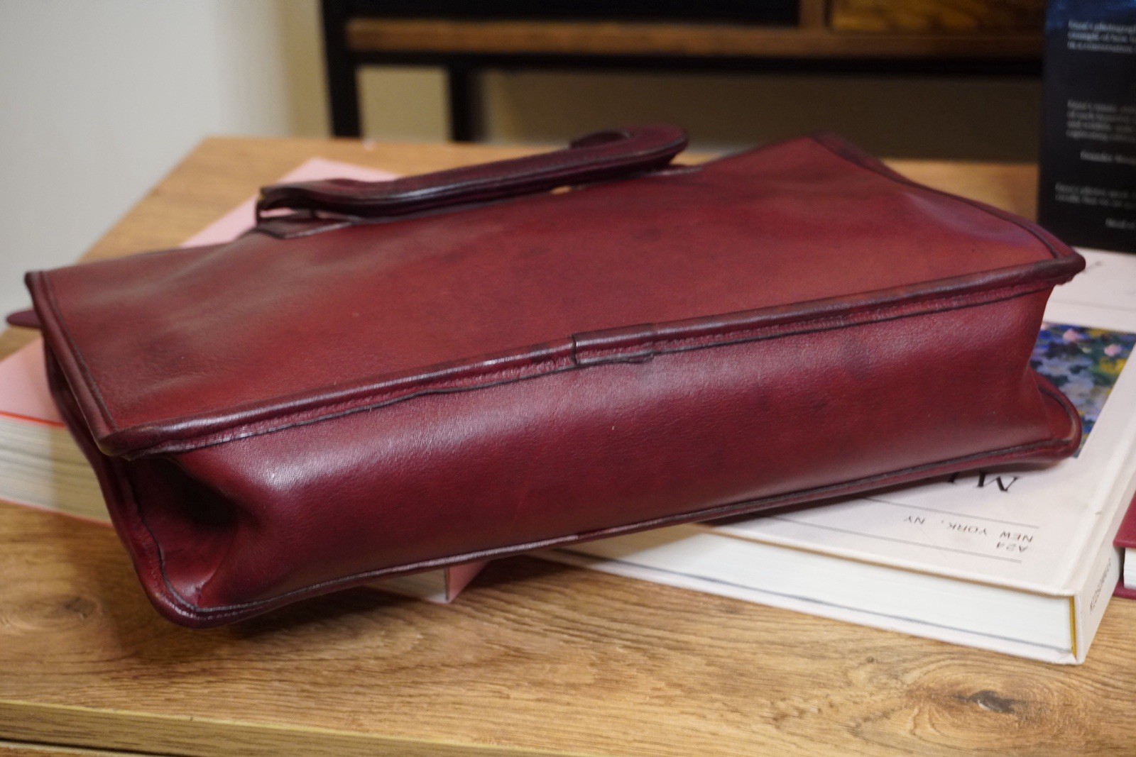 Vintage Coach Slim Satchel-Rare-Made In NYC-Red/Burgundy-Glove Tanned Leather.