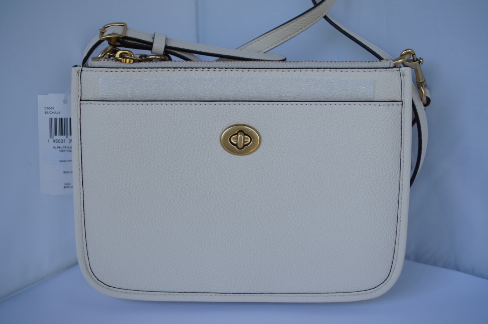 New Coach Women’s Bag Slim Turnlock Crossbody Pebble White Handbag