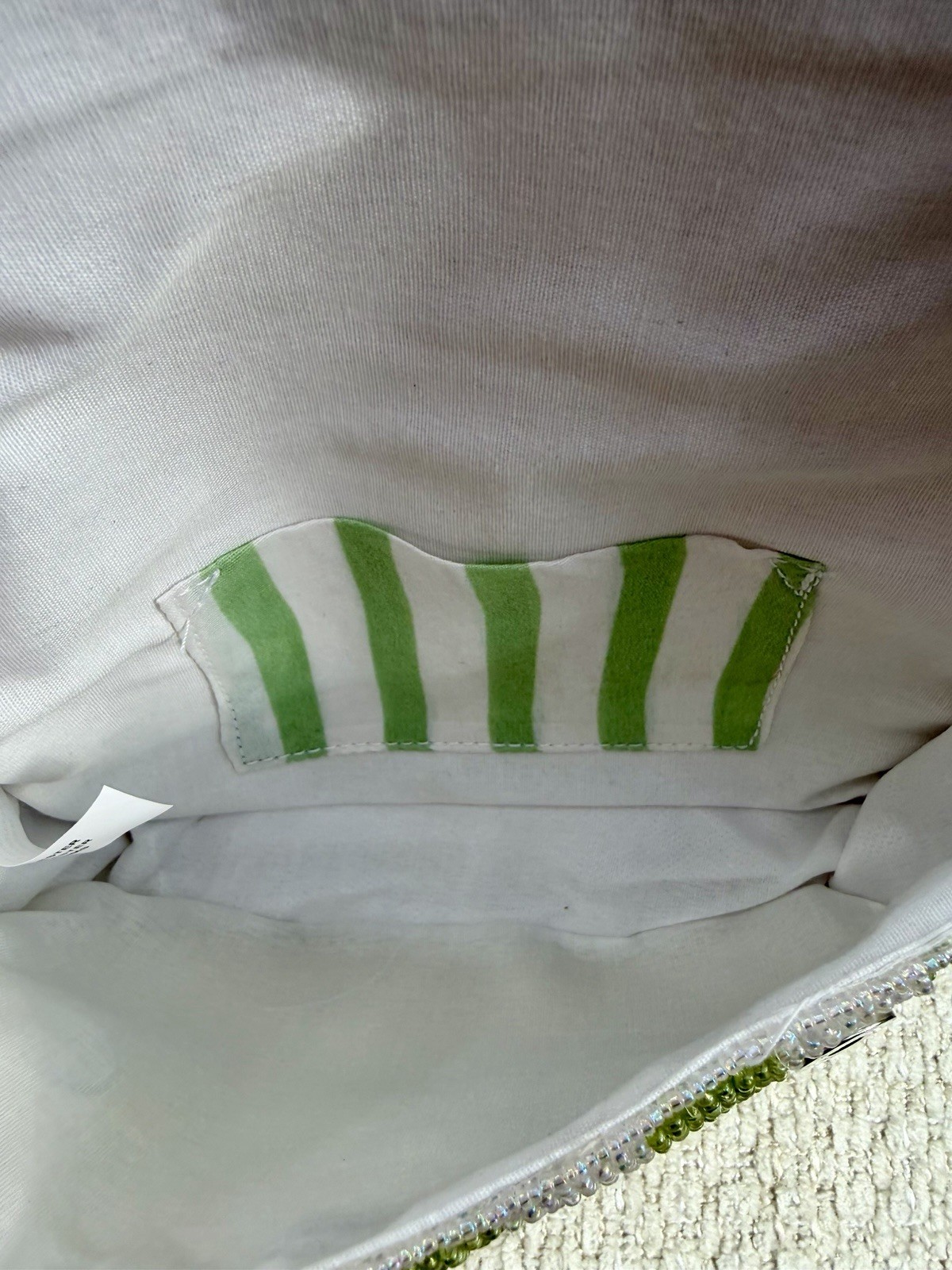 Handmade In India Beaded Yellow Tulip Green & White Striped Shoulder Bag NWT