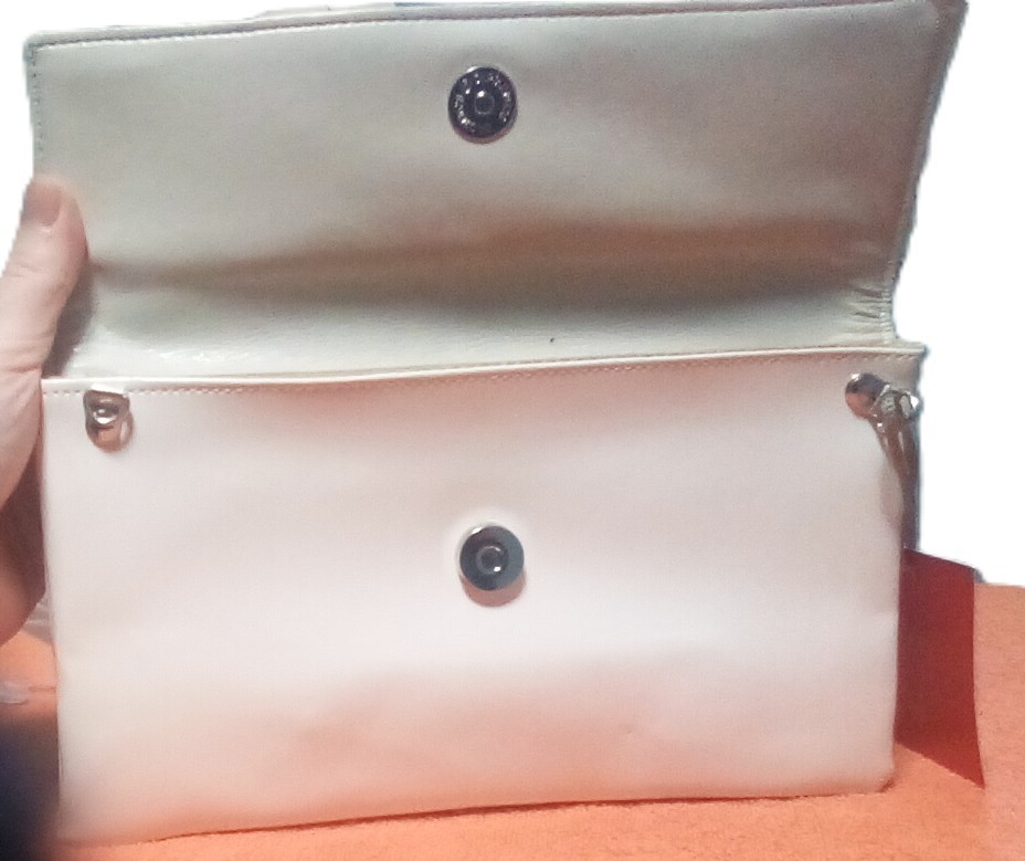 Loni white bow Faux Patent Leather Clutch Shoulder Bag with Detachable Strap