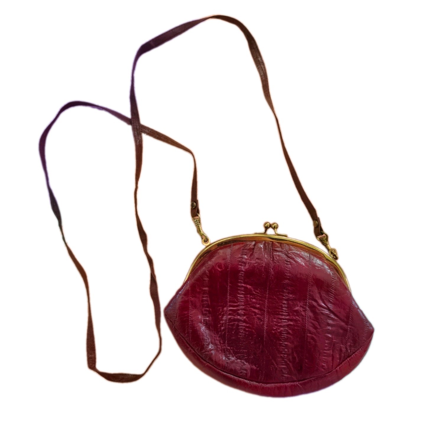 Lee Sands Vintage Red Eel Skin Double Kiss Lock Shoulder/crossbody w/ 27” Drop