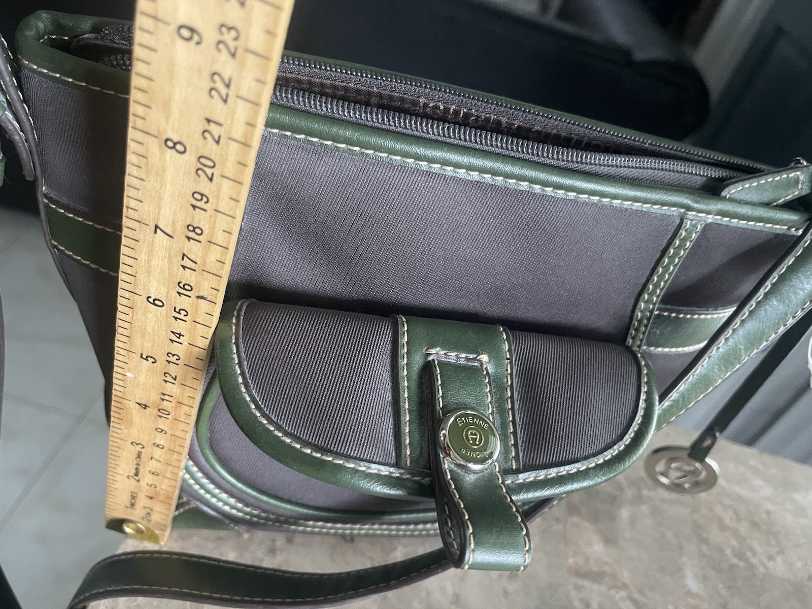 Etienne Aigner Women’s Shoulder Bag Green Brown Medium Leather Business Classic