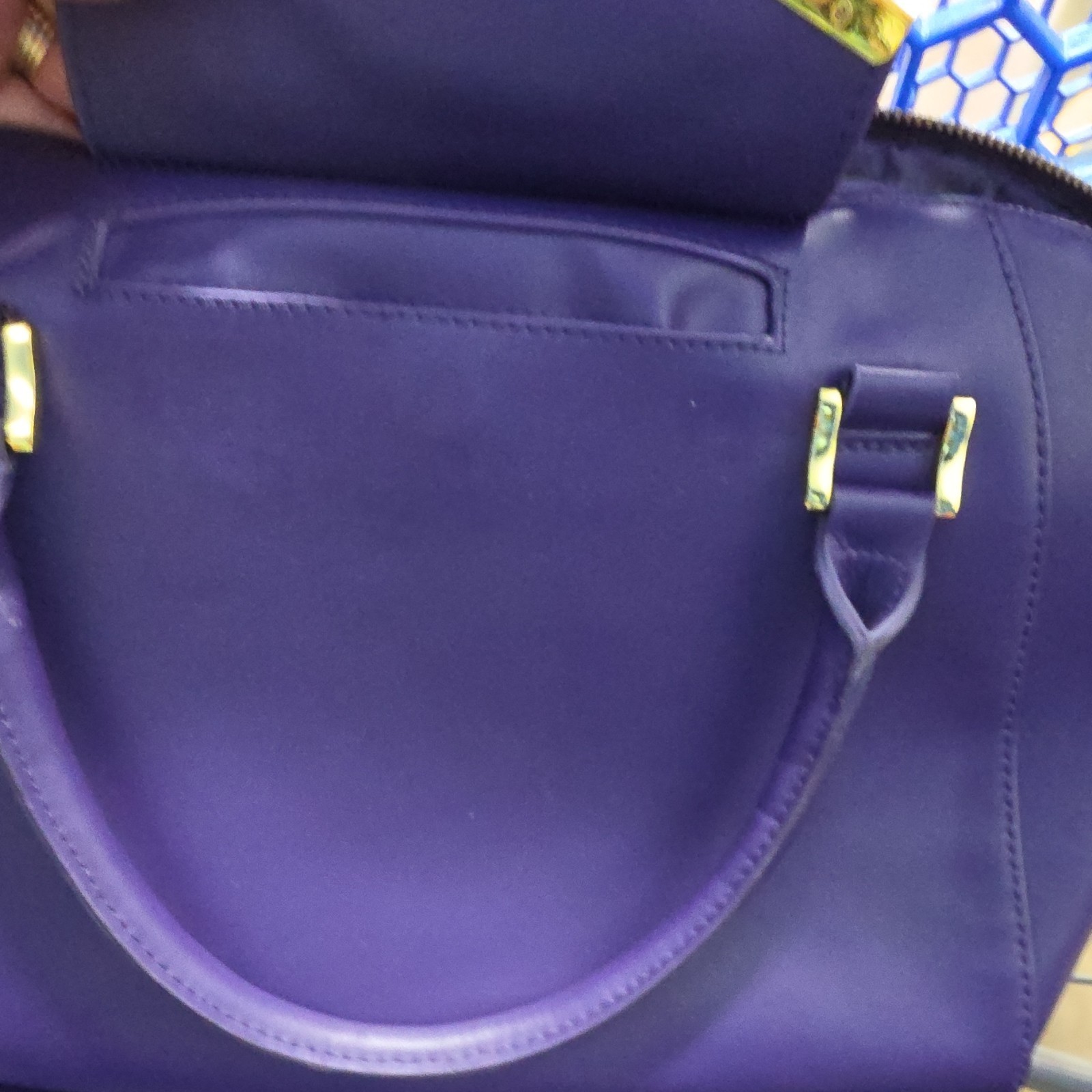 JOY & IMAN Purple Satchel Top Handle Bag, Zip Top, Gold Hardware, Pouch