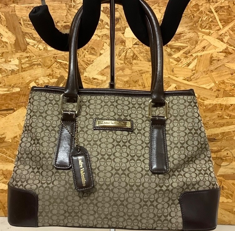 ANDRE VALENTINO Monogram Handbag Brown Classic Ladies Bag Vintage Style