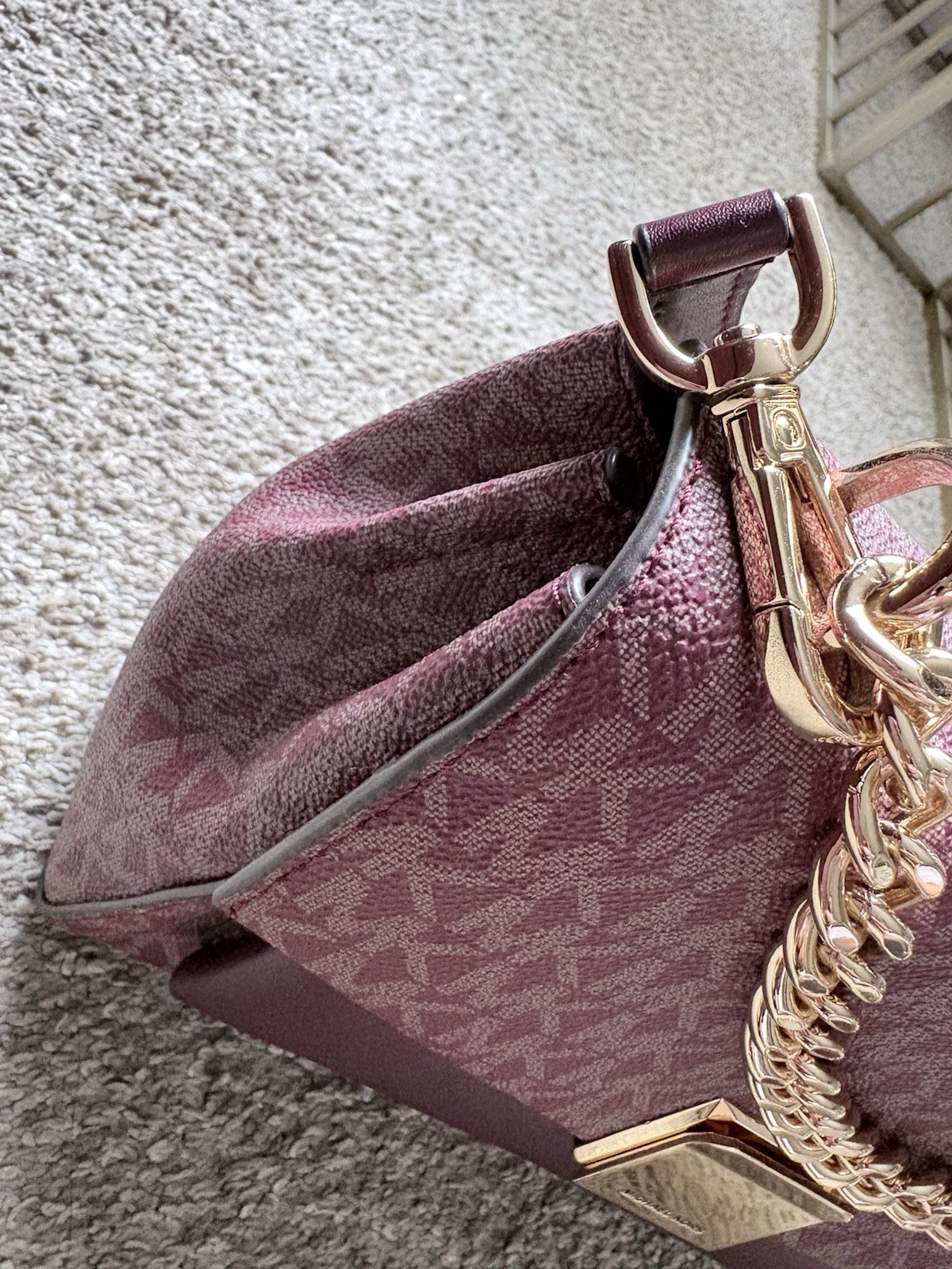 Michael Kors Purple Logo Crossbody Bag Gold Chain Hardware Turn Lock Detach