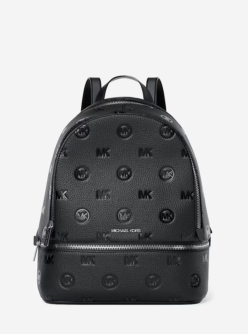 Michael Kors Rhea Medium Logo Debossed Zip Backpack Bag Black
