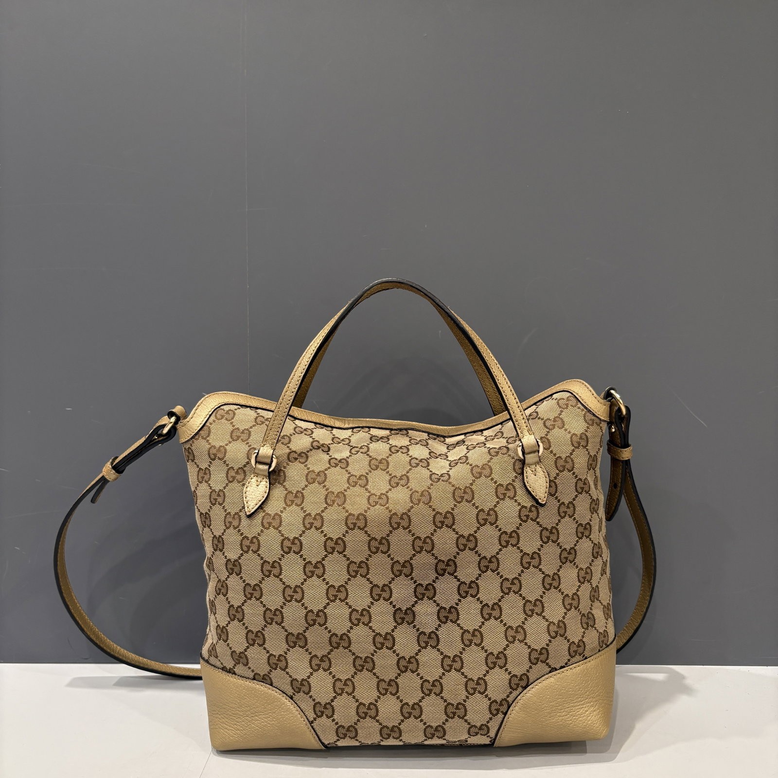 Gucci Two Way Bag Brown Gold Gg Supreme Monogram Calfskin (ym040126c2)