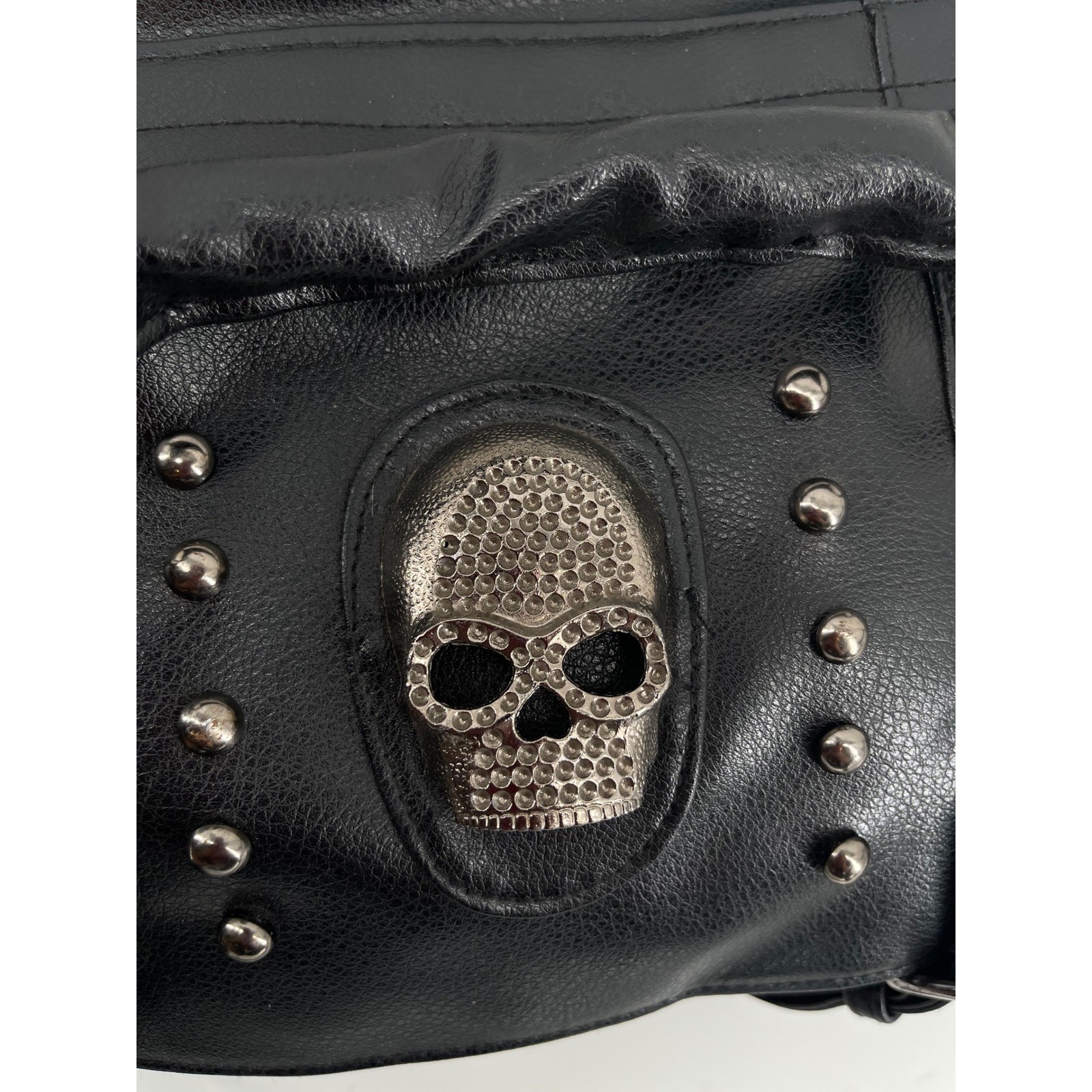 Unbranded Black Faux Leather Skull Studded Satchel Gothic Punk Handbag Biker